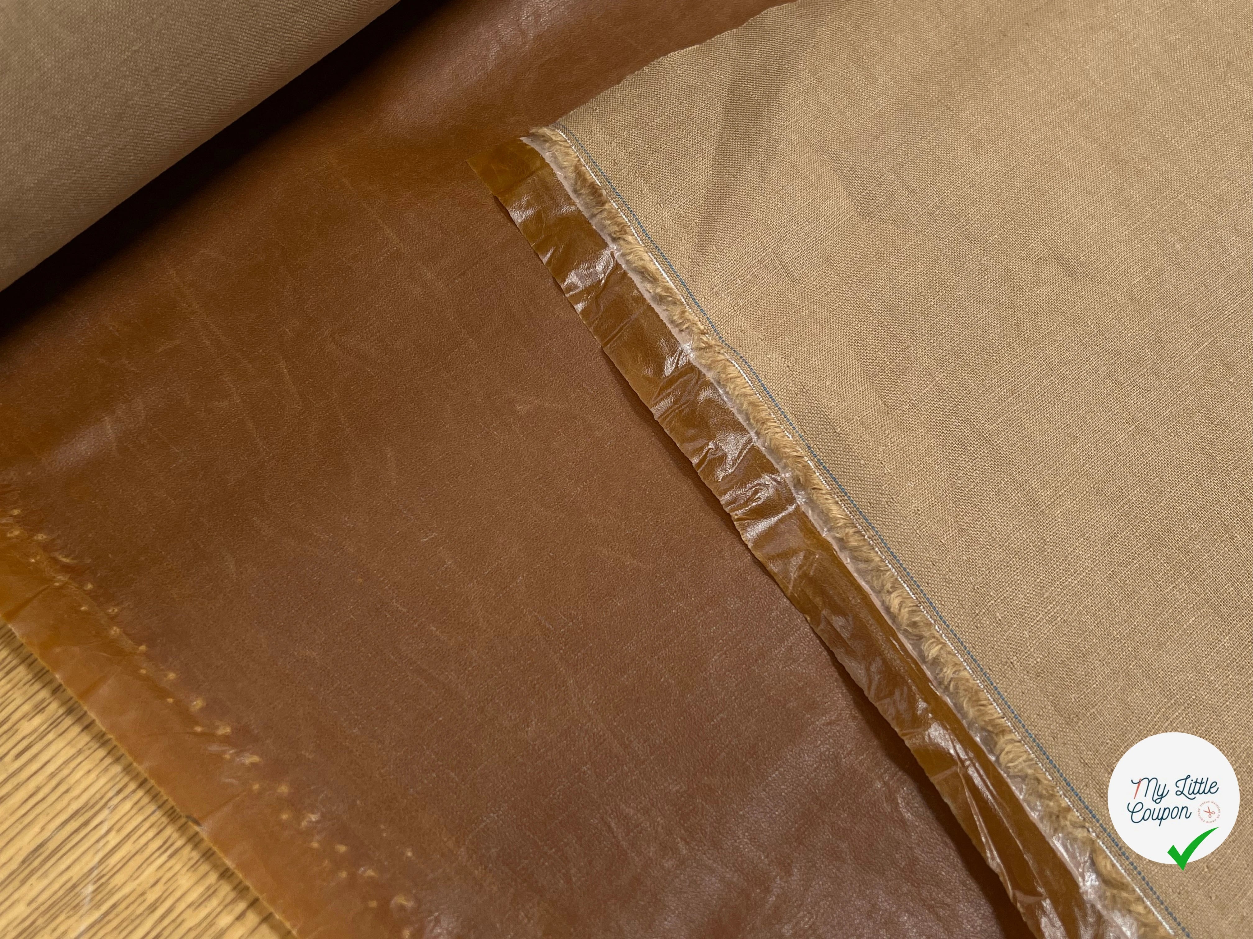 PERCALE DE COTON CHINTZÉ VILNIUS CONTRECOLLÉ ASPECT DAIM MARRON CAMEL - My Little Coupon