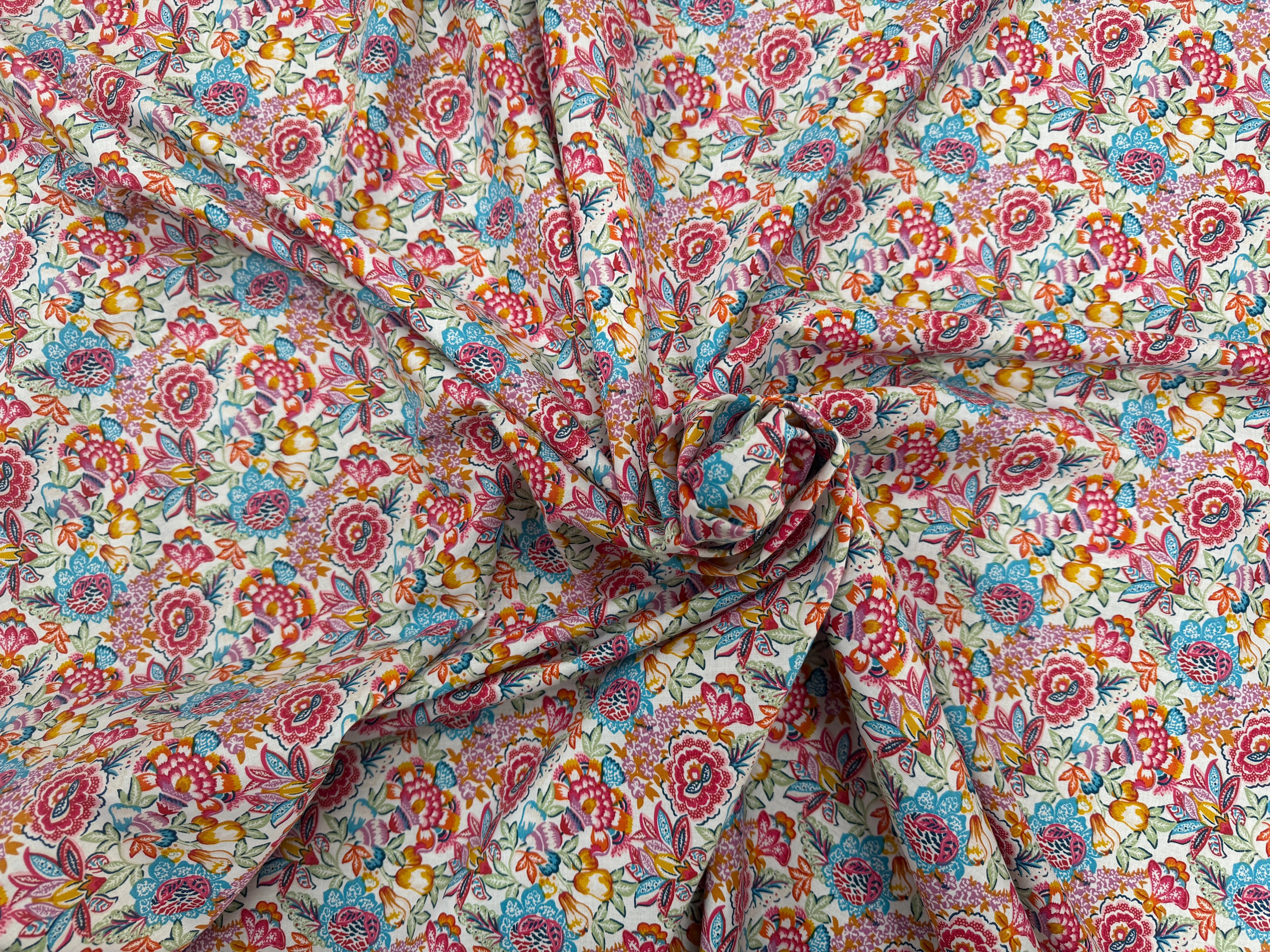 PERCALE DE COTON ESMERALDA BLANC BLEU 150 CM - My Little Coupon