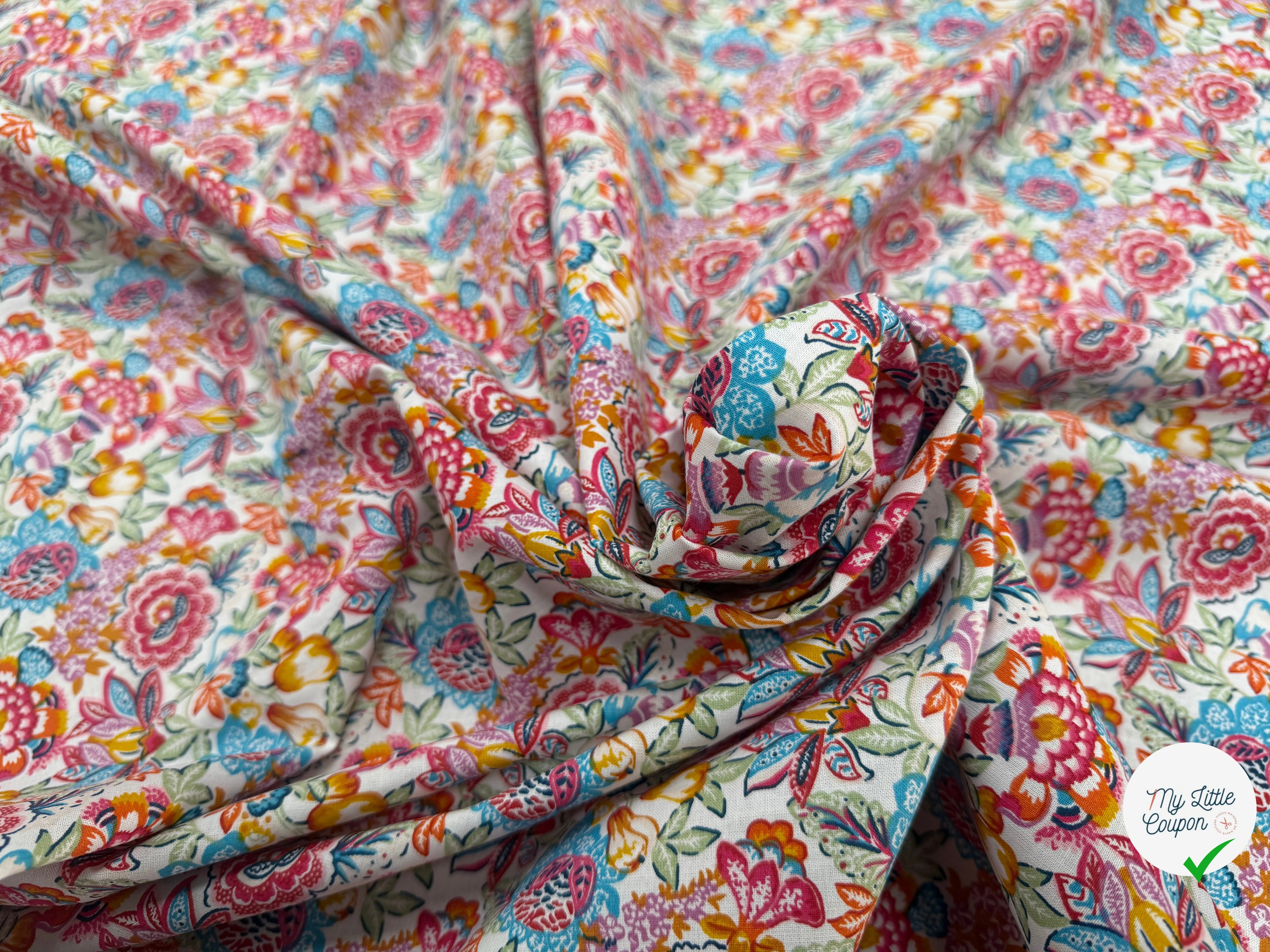 PERCALE DE COTON ESMERALDA BLANC BLEU 150 CM - My Little Coupon