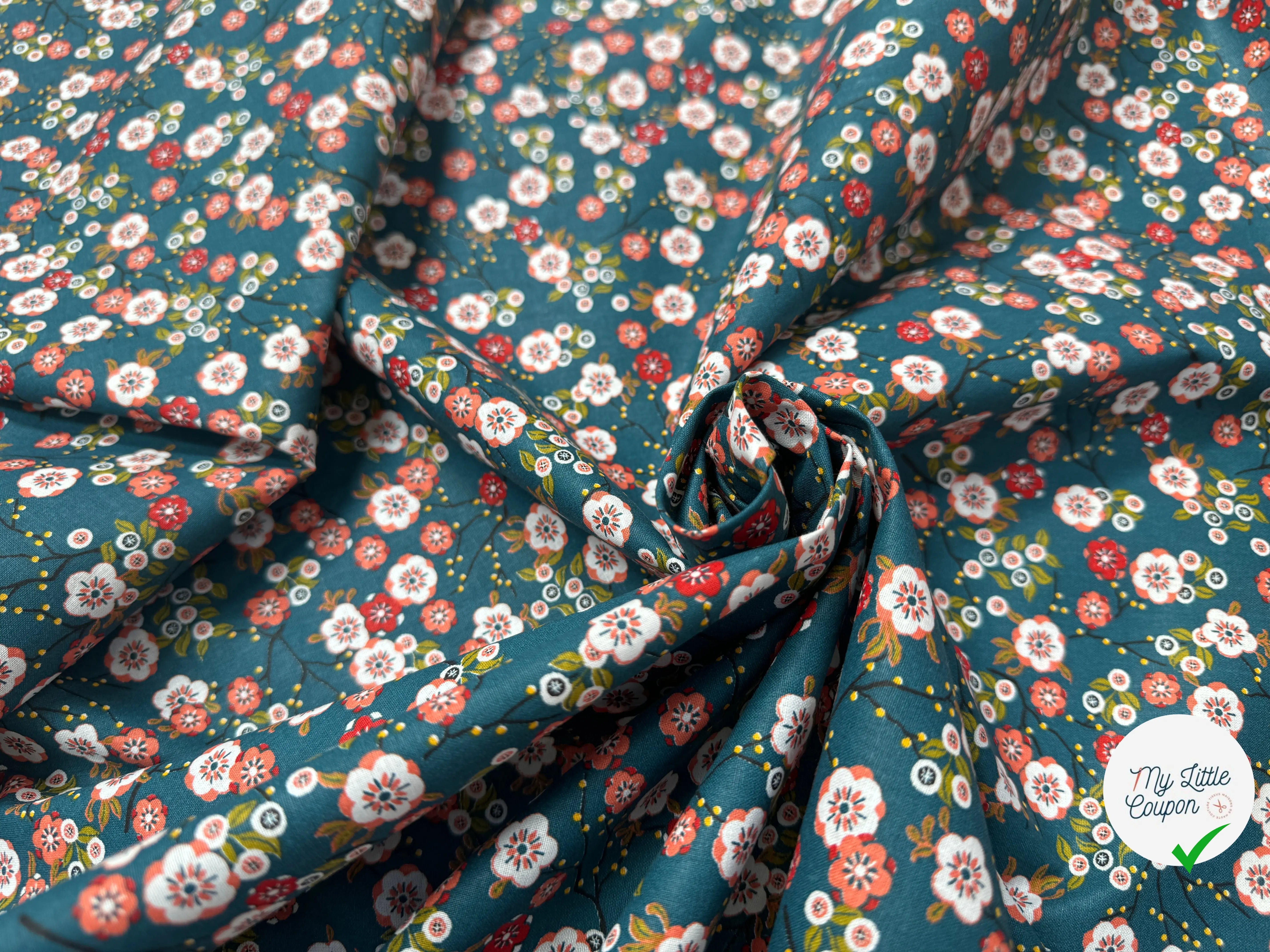 PERCALE DE COTON HOKKAIDO PETROLE EMERAUDE 150 CM - My Little Coupon