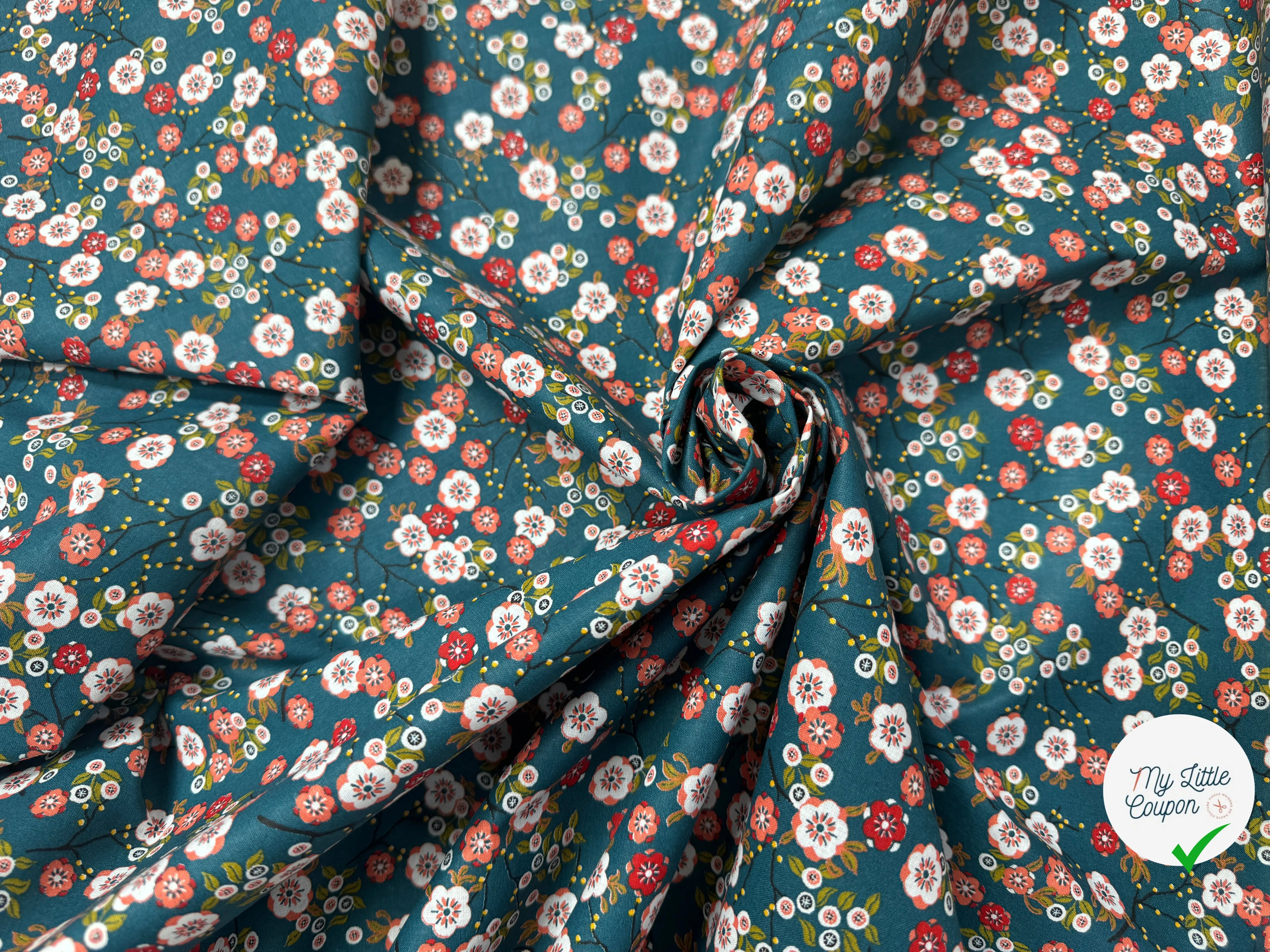 PERCALE DE COTON HOKKAIDO PETROLE EMERAUDE 150 CM - My Little Coupon