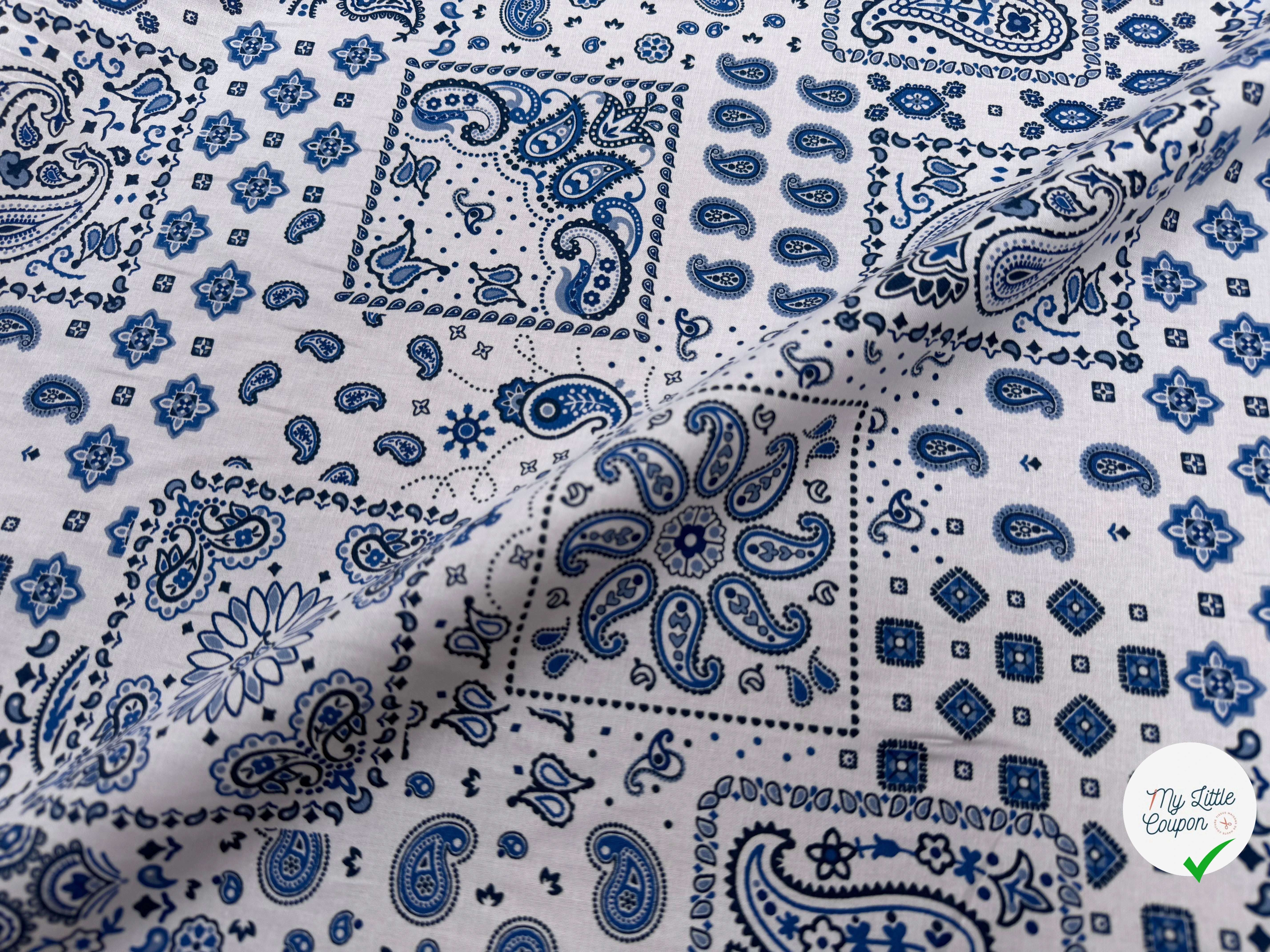 PERCALE DE COTON KANSAS BLANC BLEU 150 CM - My Little Coupon