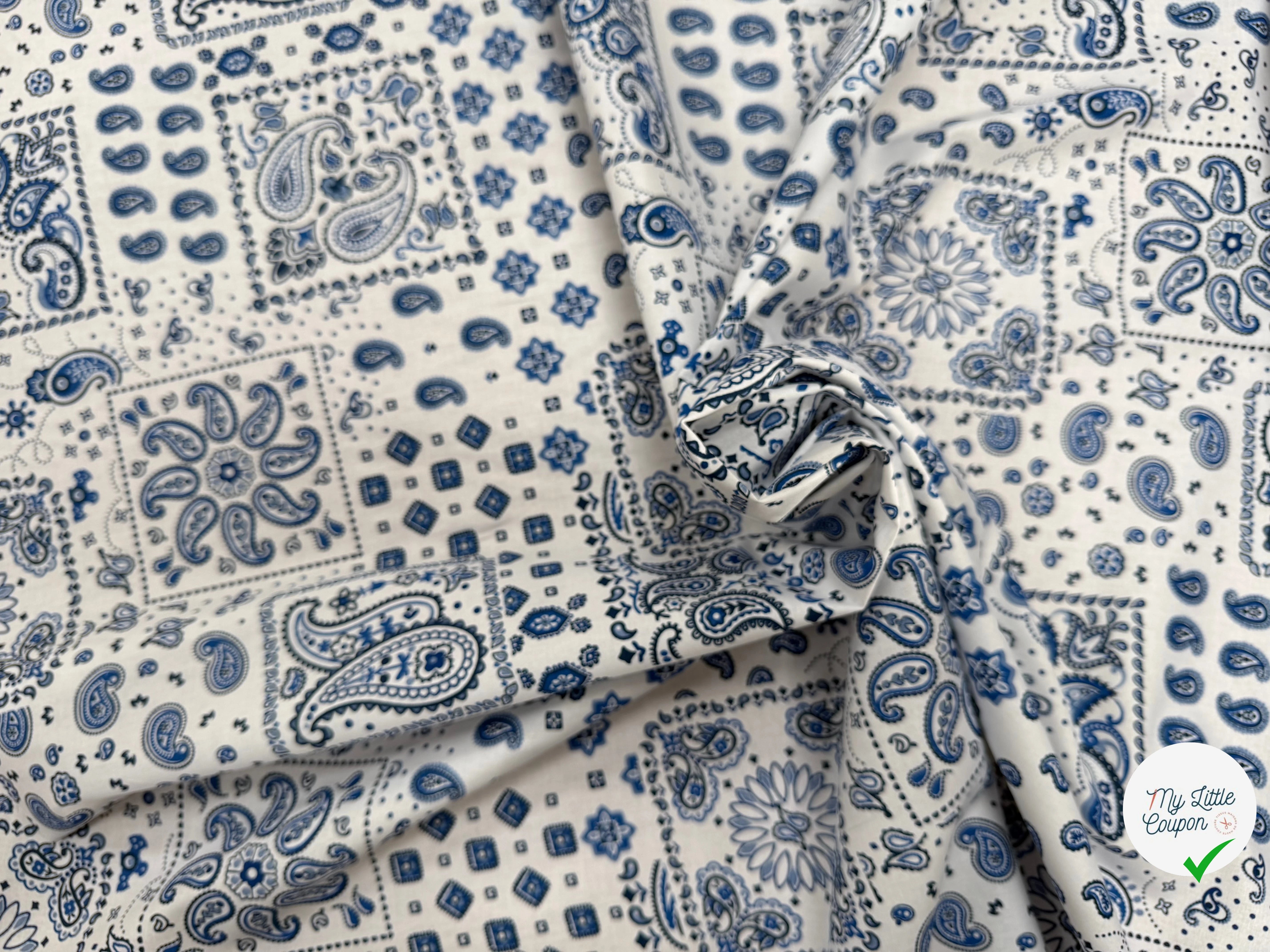 PERCALE DE COTON KANSAS BLANC BLEU 150 CM - My Little Coupon