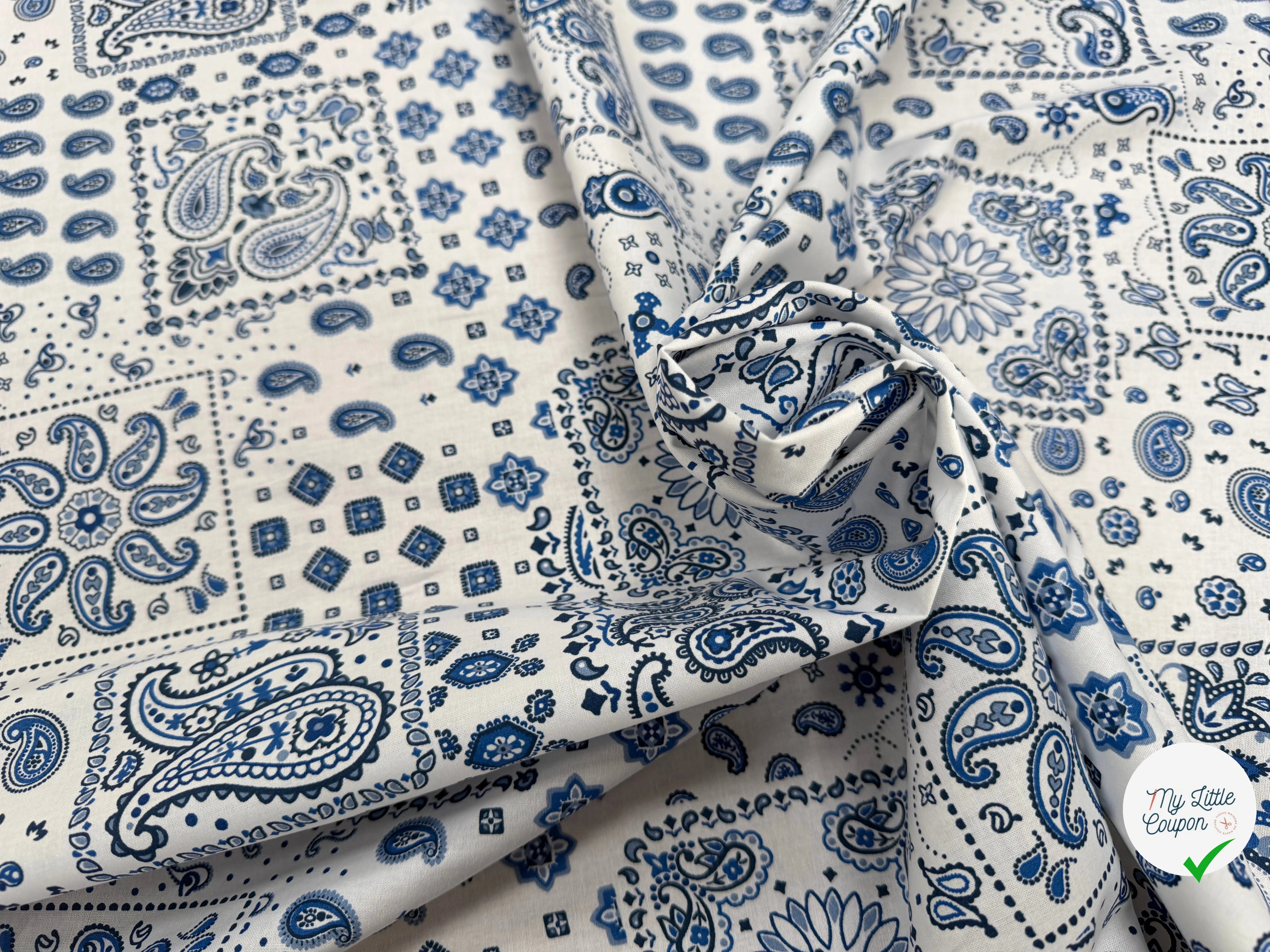 PERCALE DE COTON KANSAS BLANC BLEU 150 CM - My Little Coupon