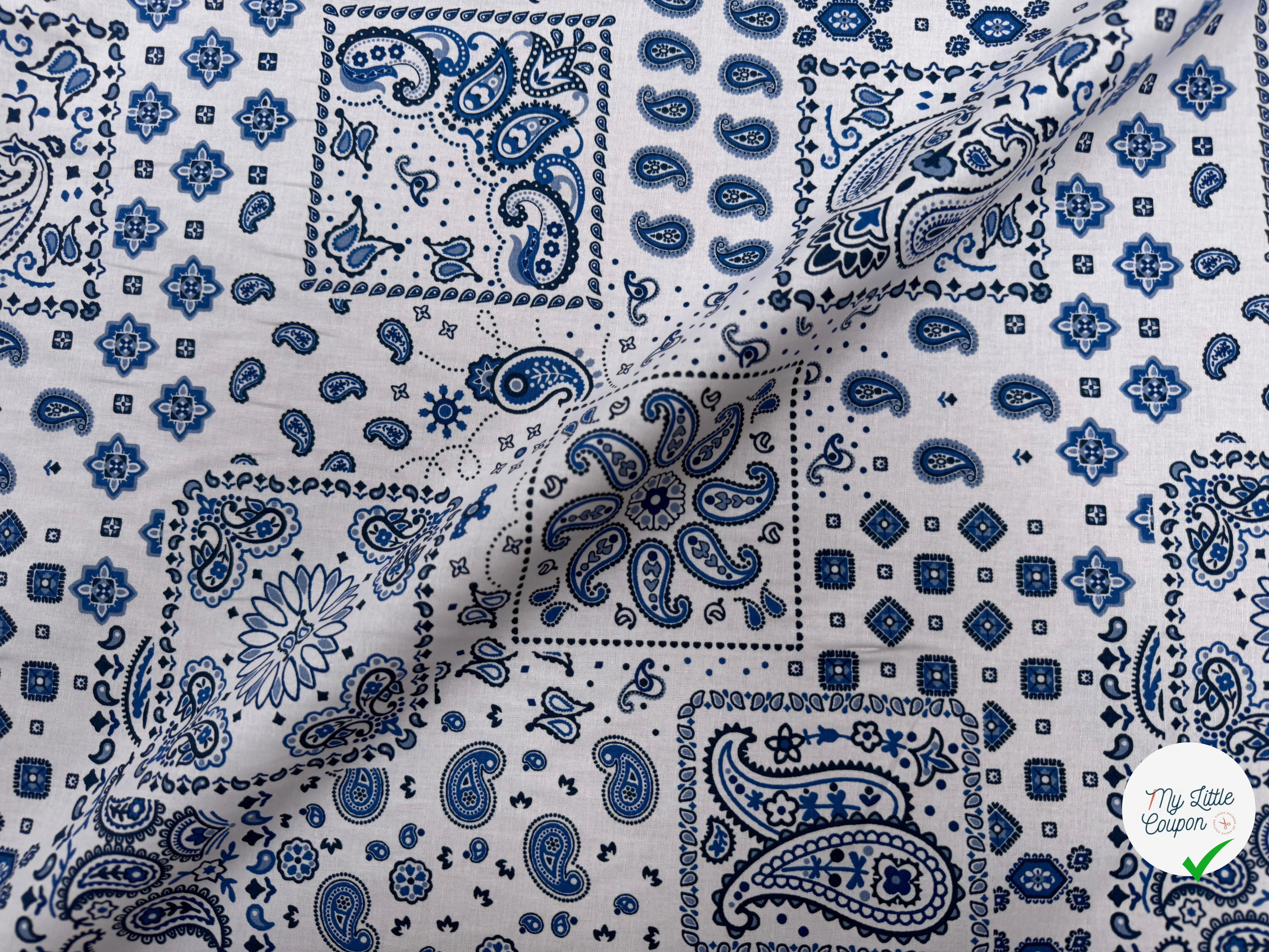 PERCALE DE COTON KANSAS BLANC BLEU 150 CM - My Little Coupon