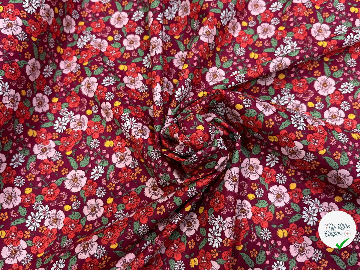 PERCALE DE COTON SUZIE BORDEAUX 150 CM - My Little Coupon