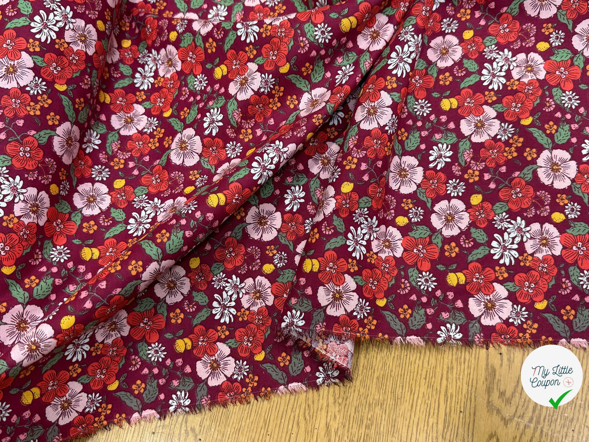 PERCALE DE COTON SUZIE BORDEAUX 150 CM - My Little Coupon