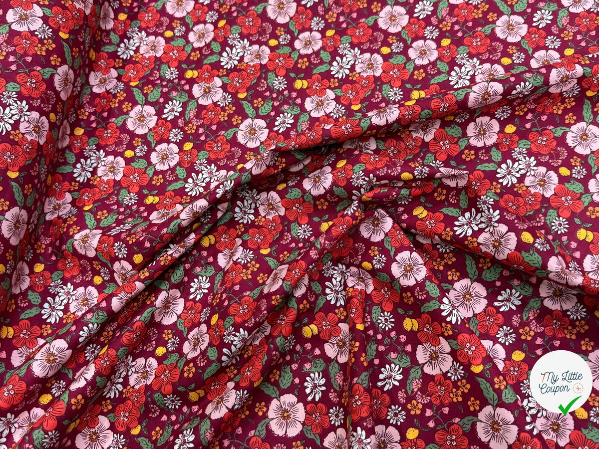 PERCALE DE COTON SUZIE BORDEAUX 150 CM - My Little Coupon