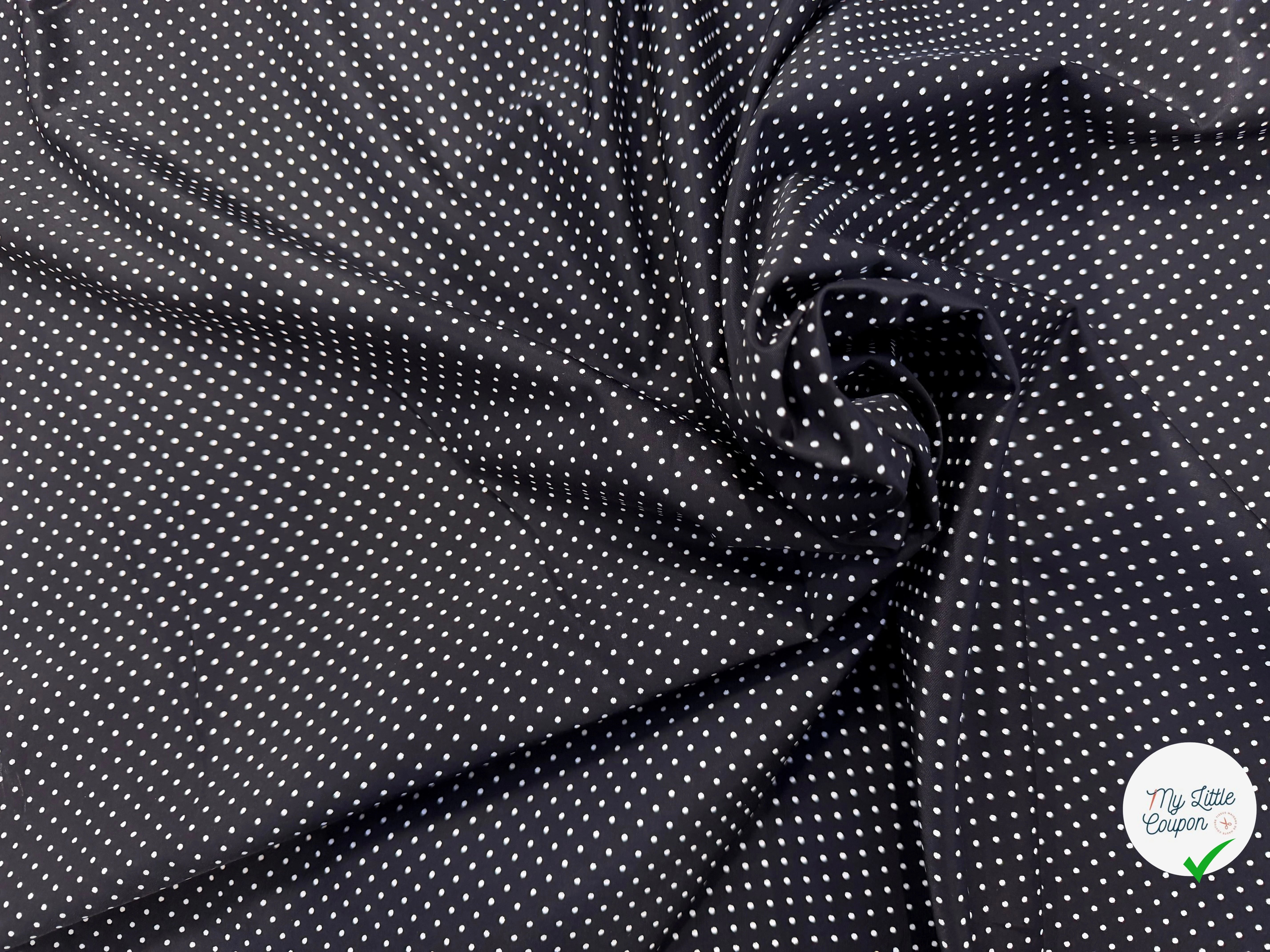 POPELINE À CANNES FOND NOIR À PETITS POIS BLANC - My Little Coupon