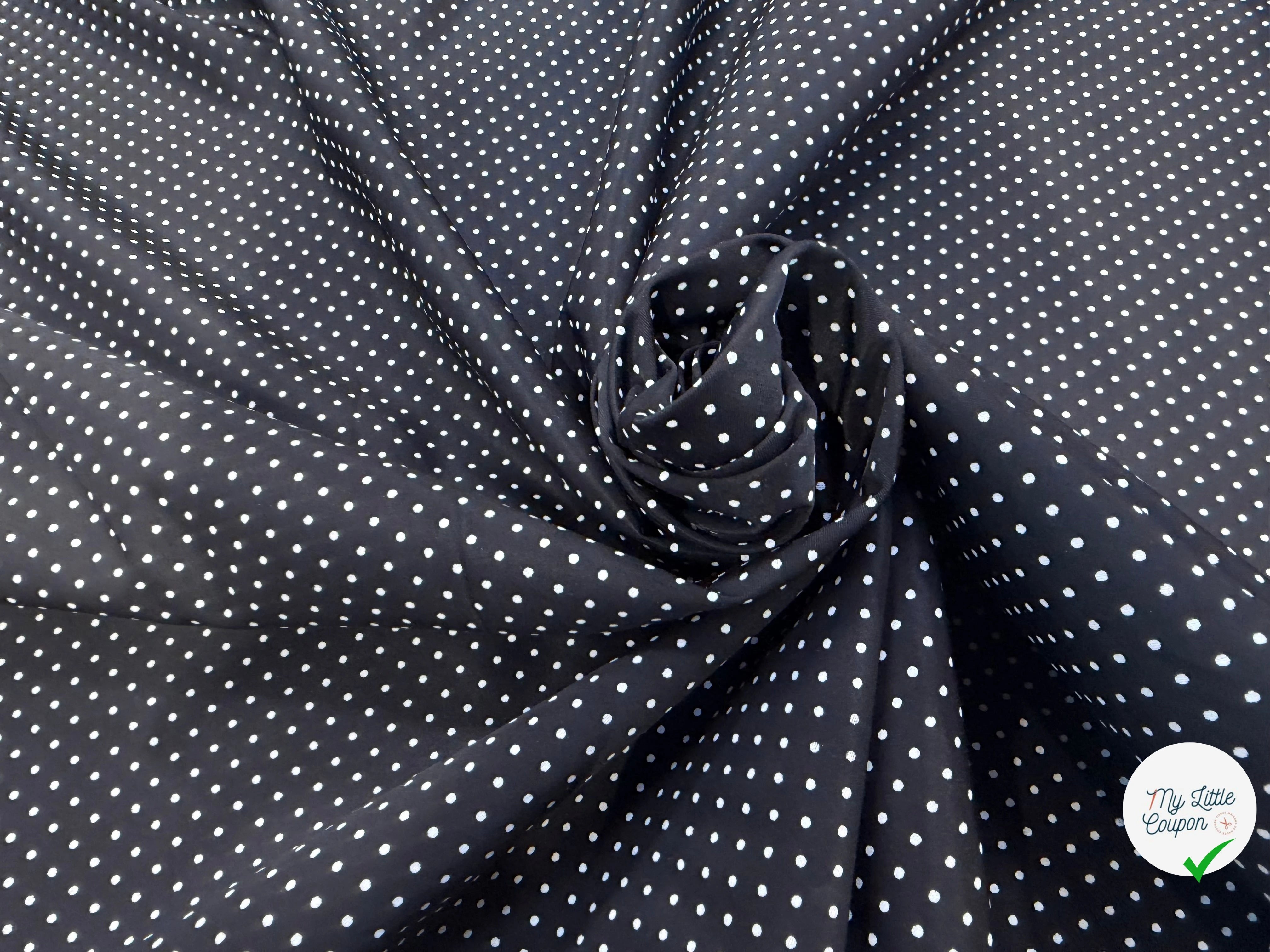 POPELINE À CANNES FOND NOIR À PETITS POIS BLANC - My Little Coupon