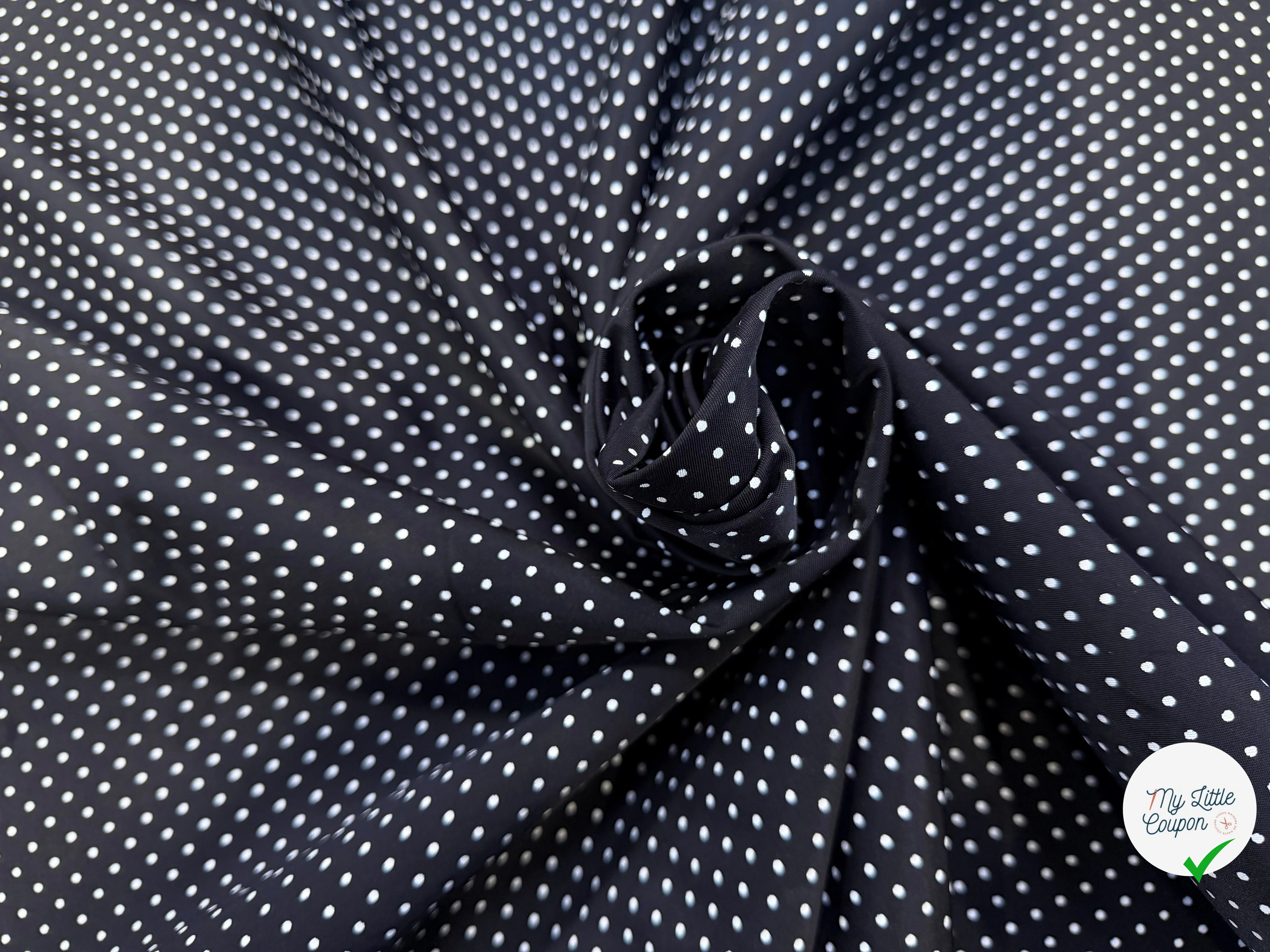 POPELINE À CANNES FOND NOIR À PETITS POIS BLANC - My Little Coupon