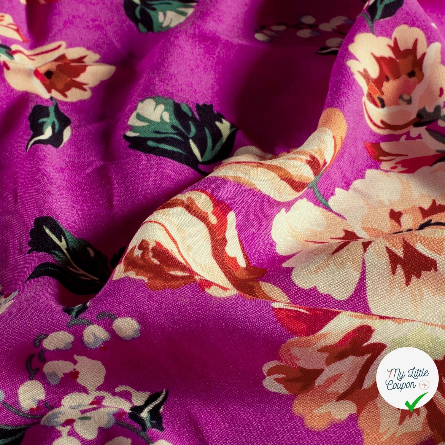 POPELINE BAMBOU IMPRIMÉ FLEURS FUCHSIA - My Little Coupon