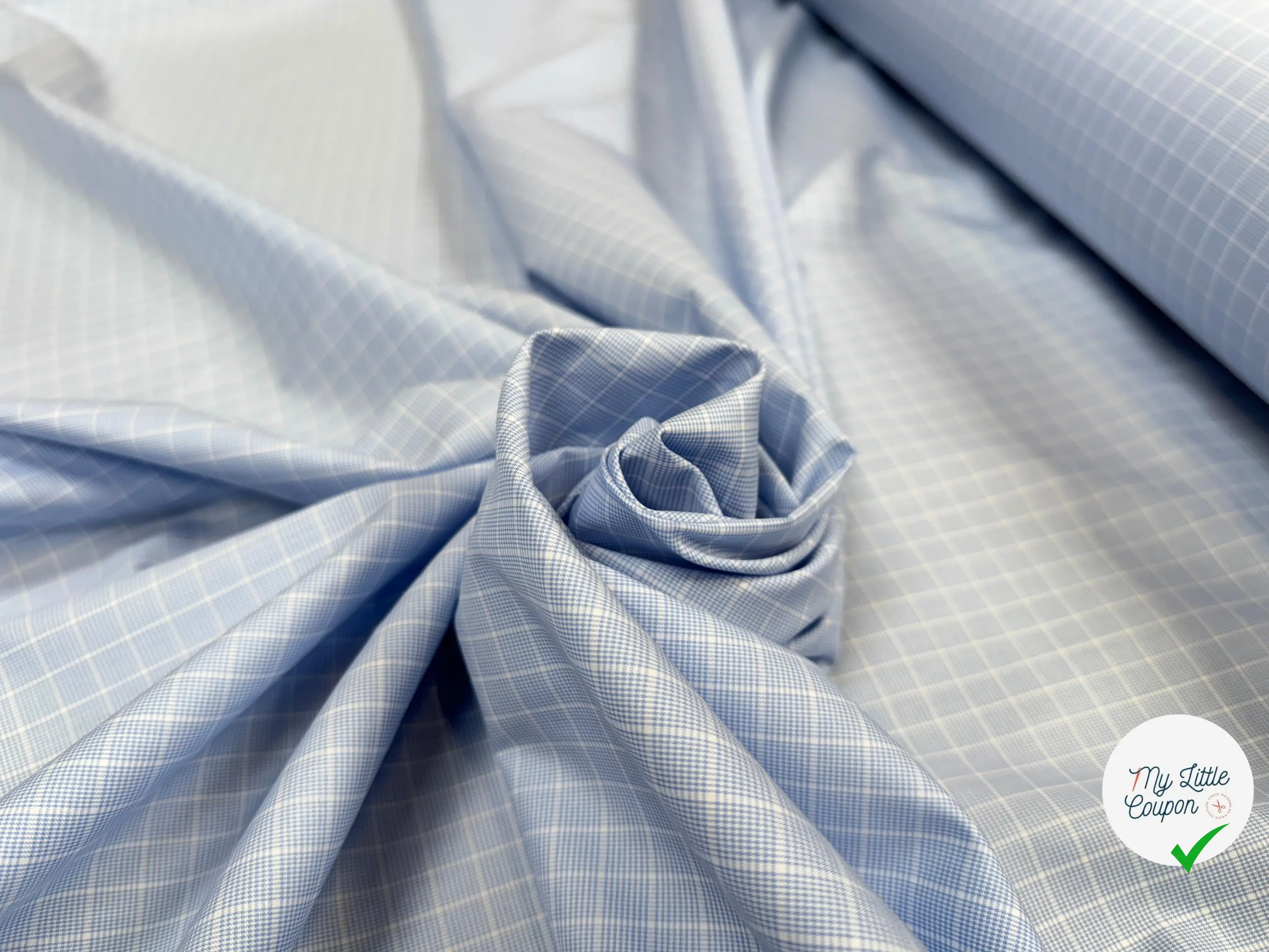 POPELINE CARREAUX BLEU CLAIR - My Little Coupon