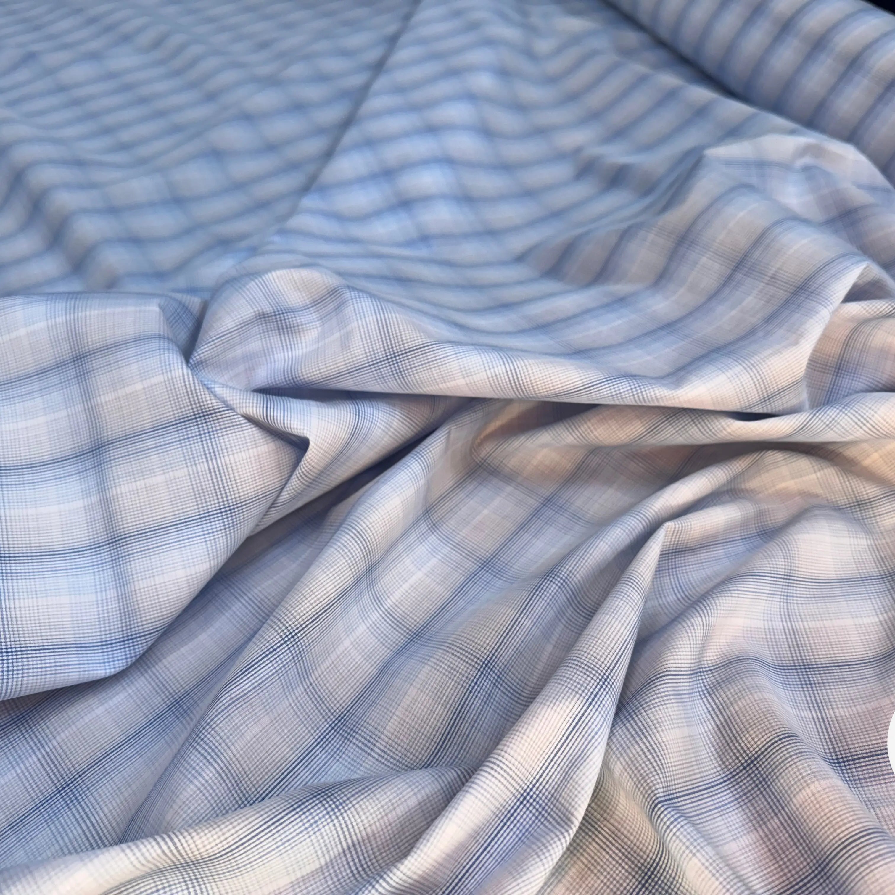 POPELINE COTON CARREAUX FOND BLANC BLEU - My Little Coupon