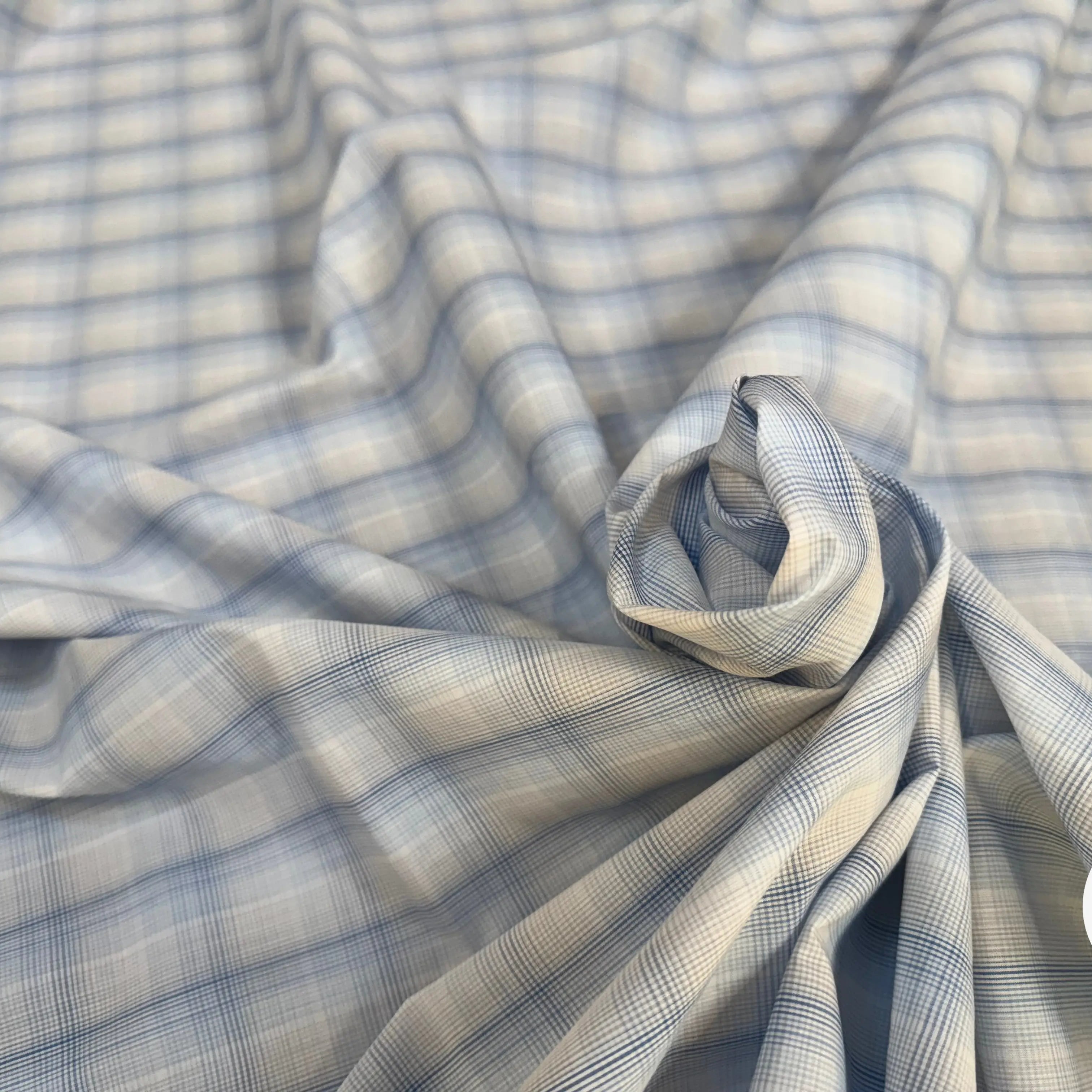 POPELINE COTON CARREAUX FOND BLANC BLEU - My Little Coupon