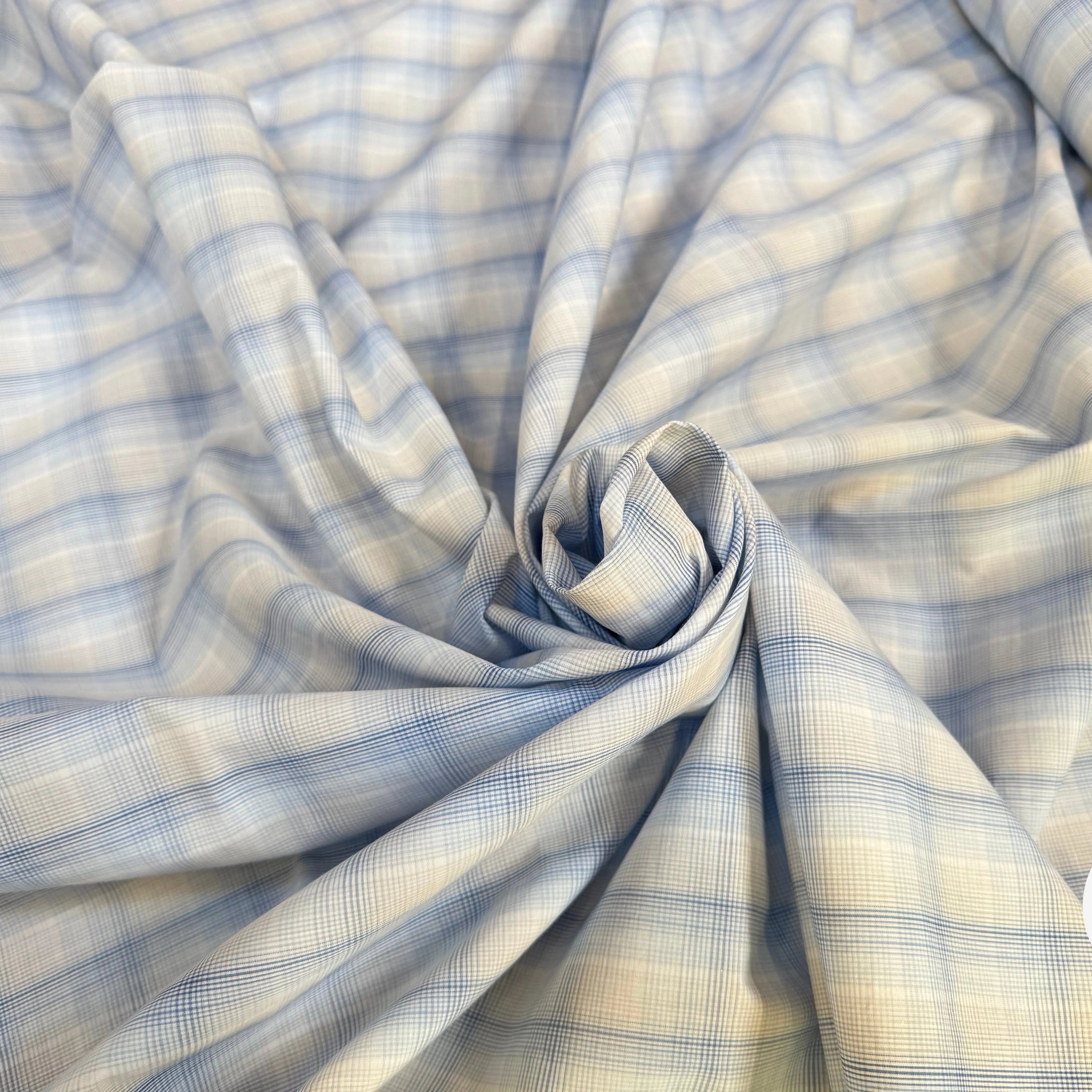 POPELINE COTON CARREAUX FOND BLANC BLEU - My Little Coupon