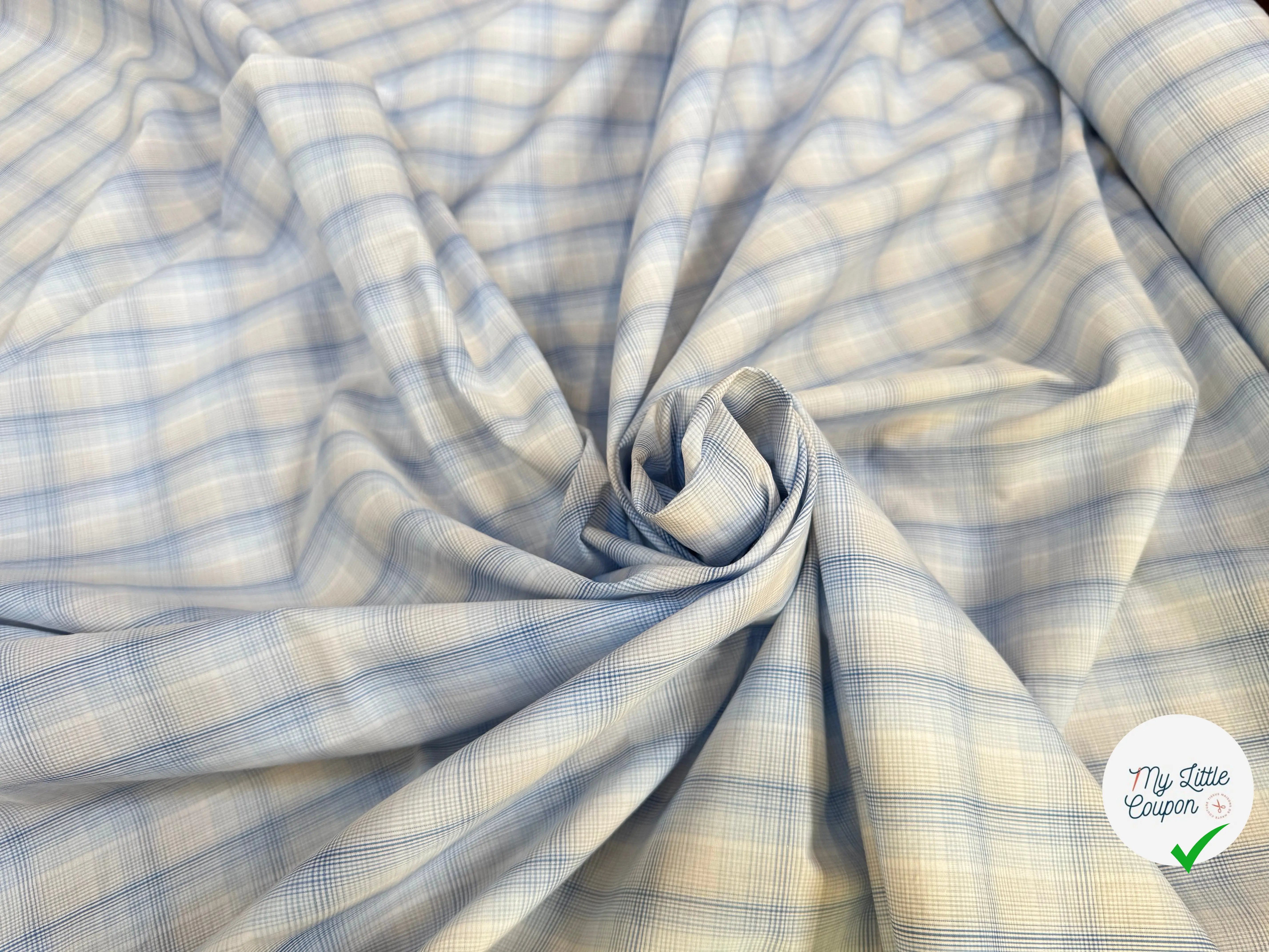 POPELINE COTON CARREAUX FOND BLANC BLEU - My Little Coupon