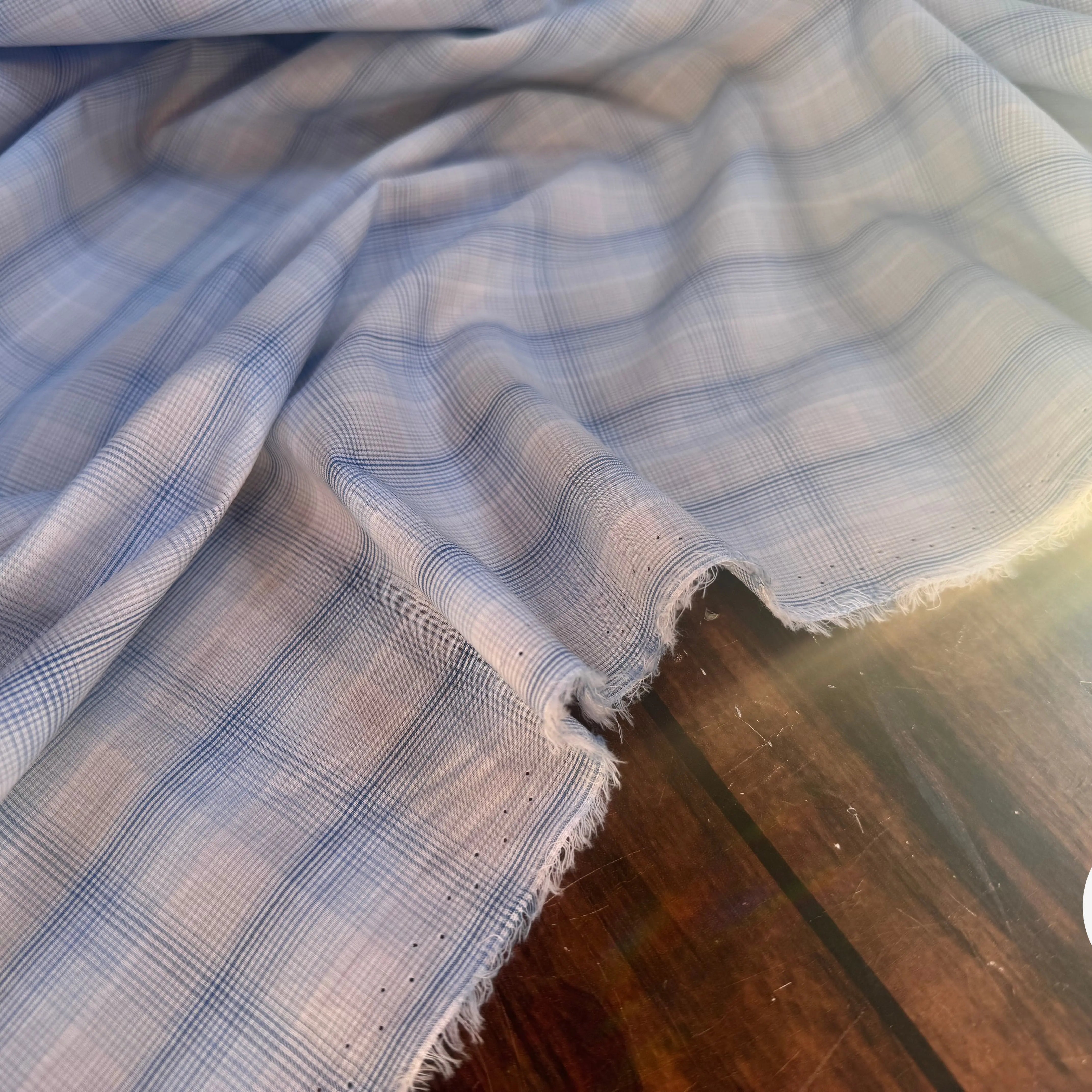POPELINE COTON CARREAUX FOND BLANC BLEU - My Little Coupon
