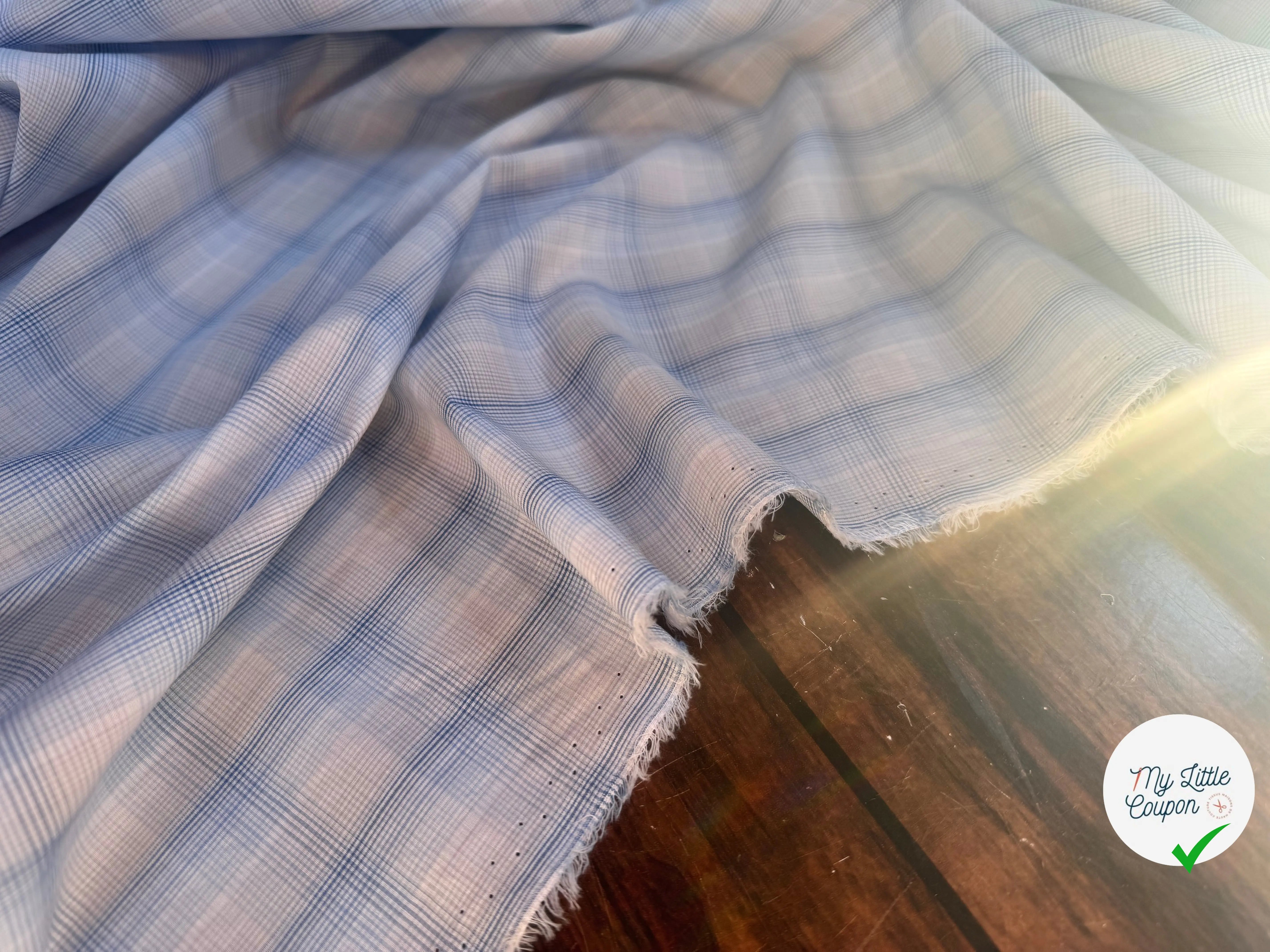 POPELINE COTON CARREAUX FOND BLANC BLEU - My Little Coupon