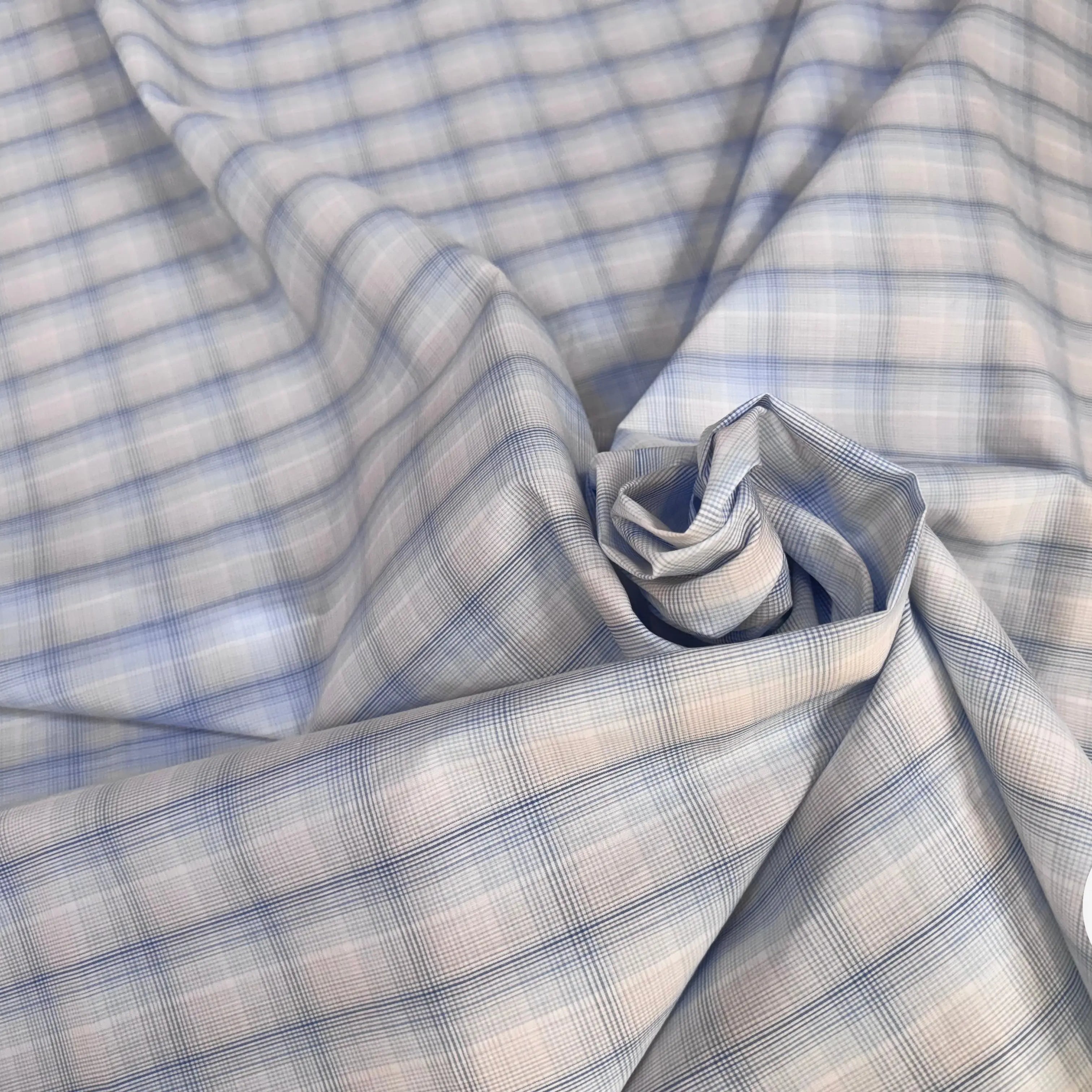 POPELINE COTON CARREAUX FOND BLANC BLEU - My Little Coupon