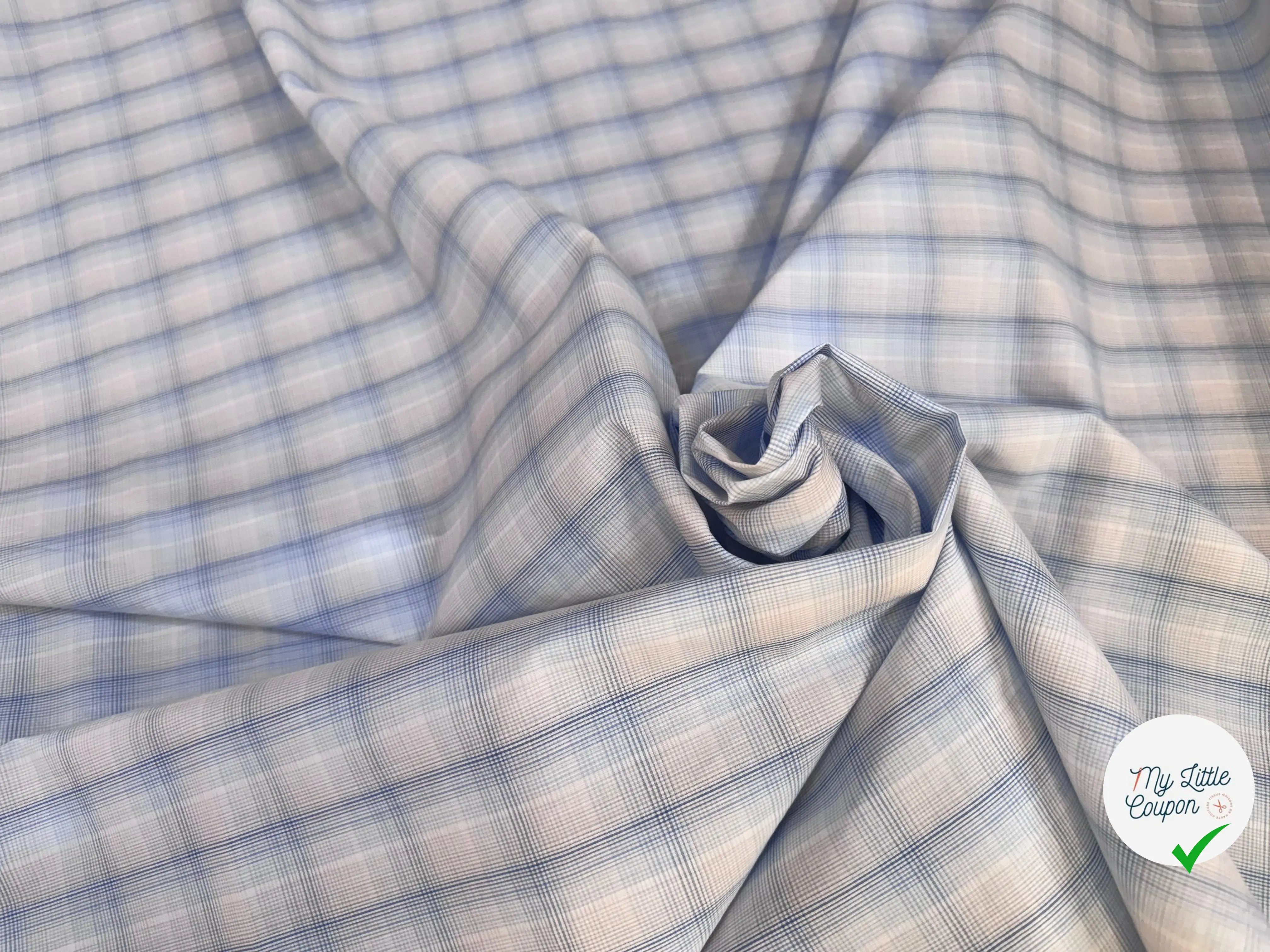 POPELINE COTON CARREAUX FOND BLANC BLEU - My Little Coupon