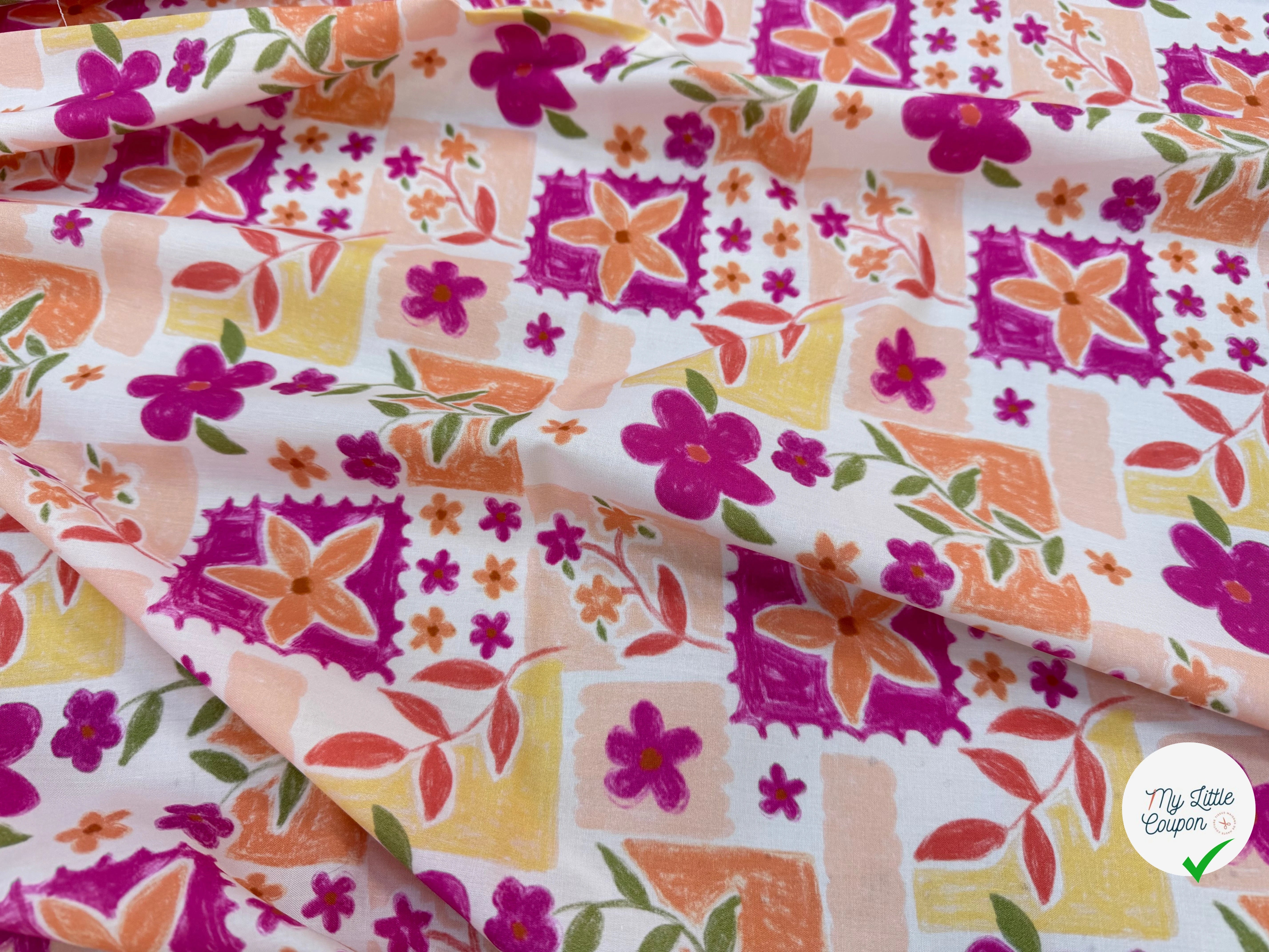 POPELINE COTON DIGITAL FLOWERS – FUCHSIA - My Little Coupon