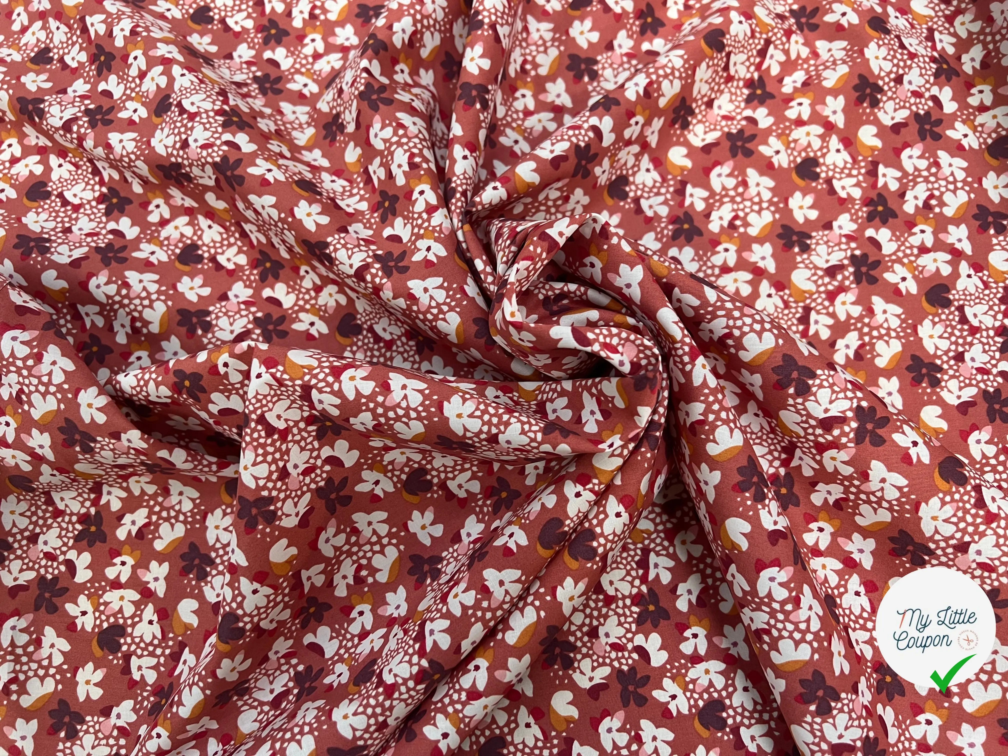 POPELINE COTON IMPRIMÉE HANEVE ROSE FRUITE / M.CHAUDS - My Little Coupon