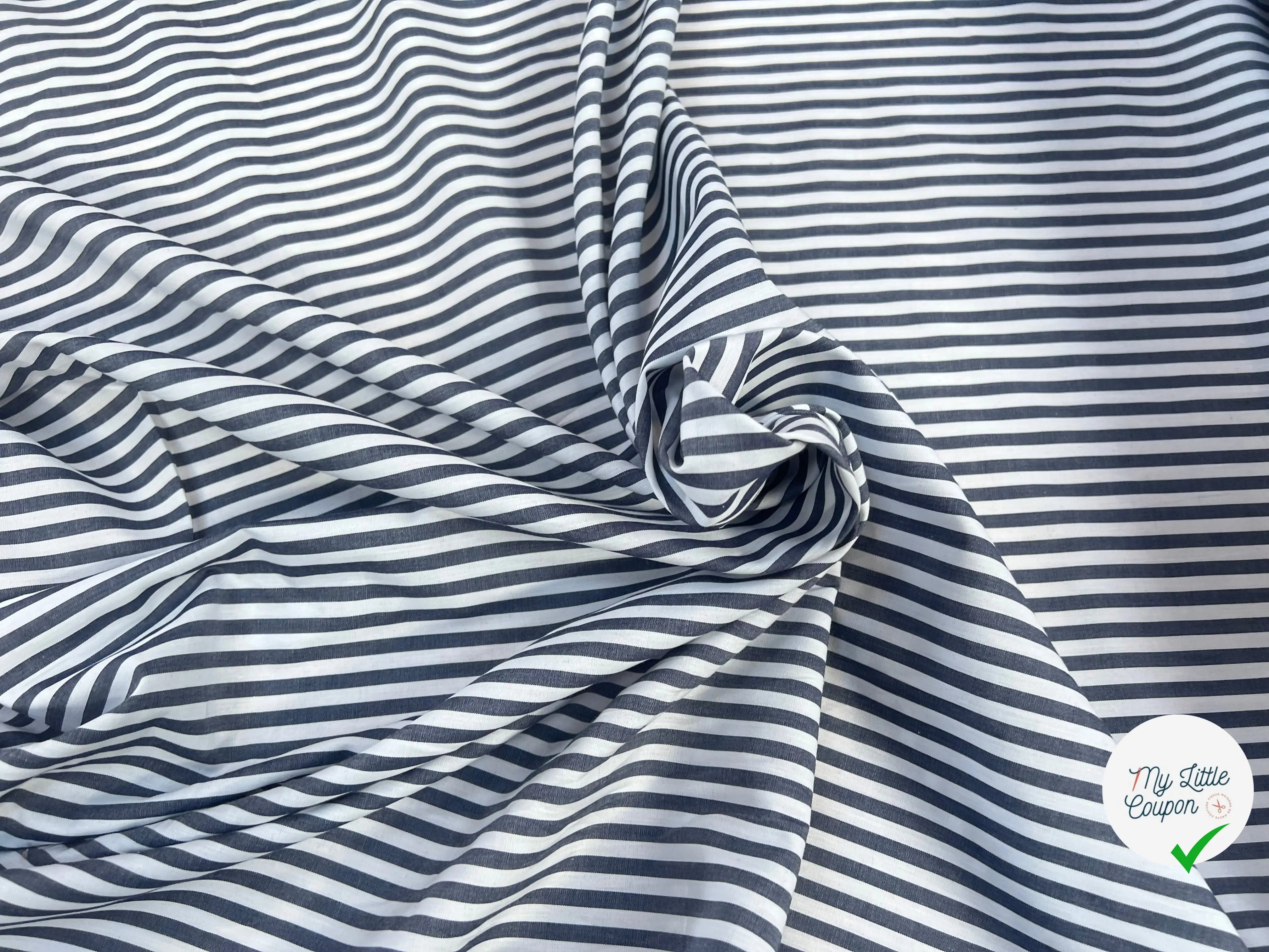 POPELINE COTON RAYURES GRIS BLEU & BLANC - My Little Coupon