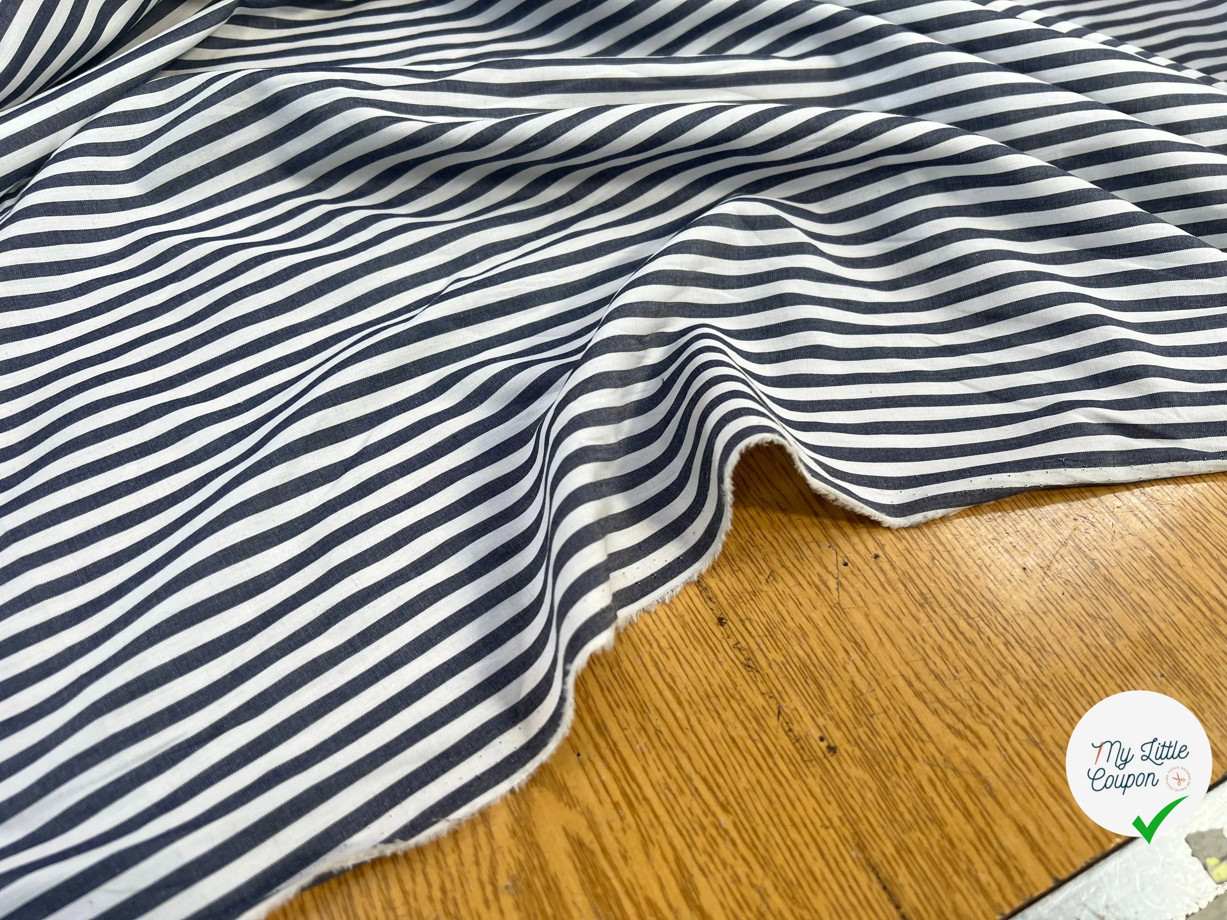 POPELINE COTON RAYURES GRIS BLEU & BLANC - My Little Coupon