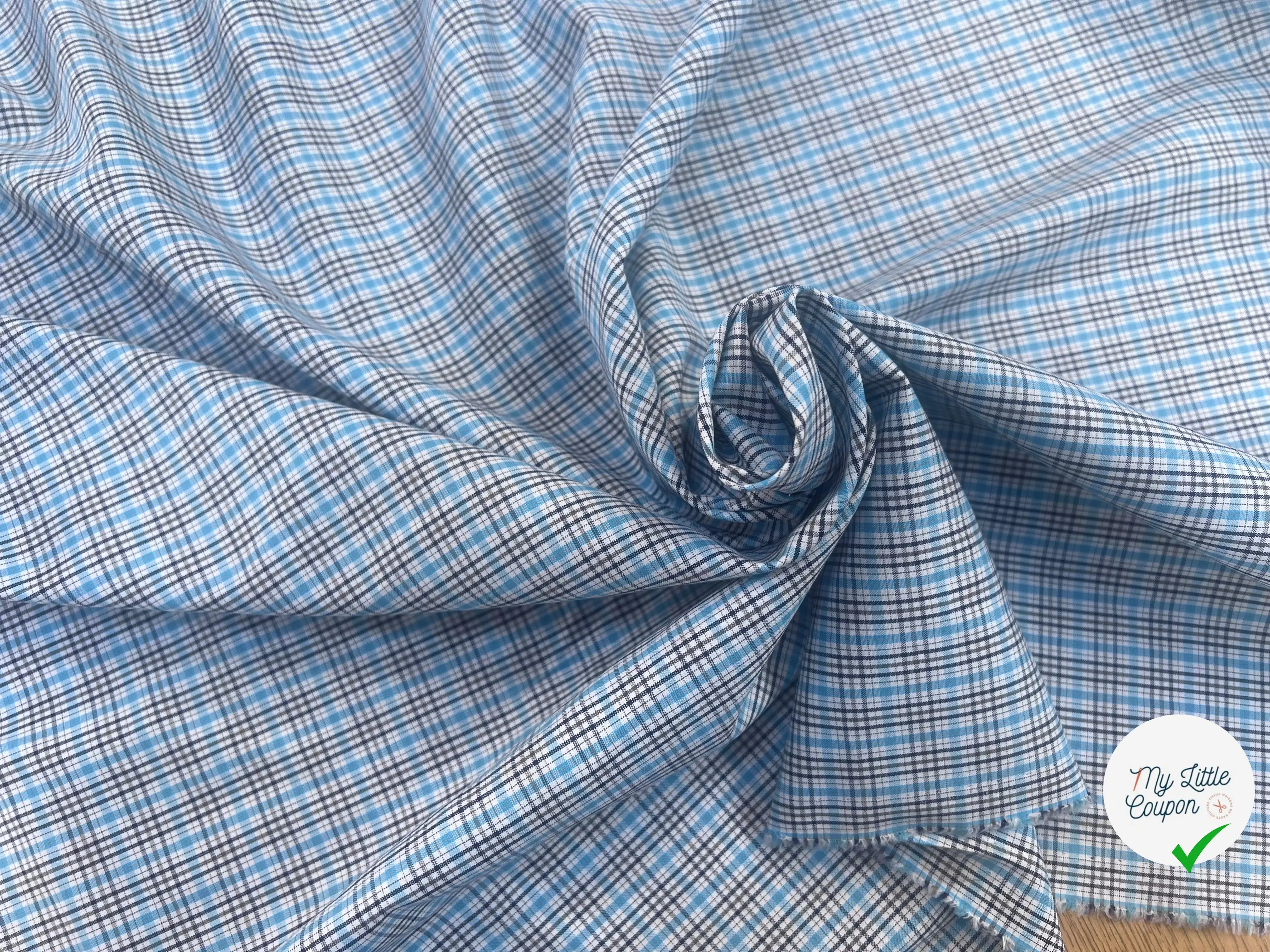 POPELINE DE CARREAUX GRIS BLEU BLANC - My Little Coupon