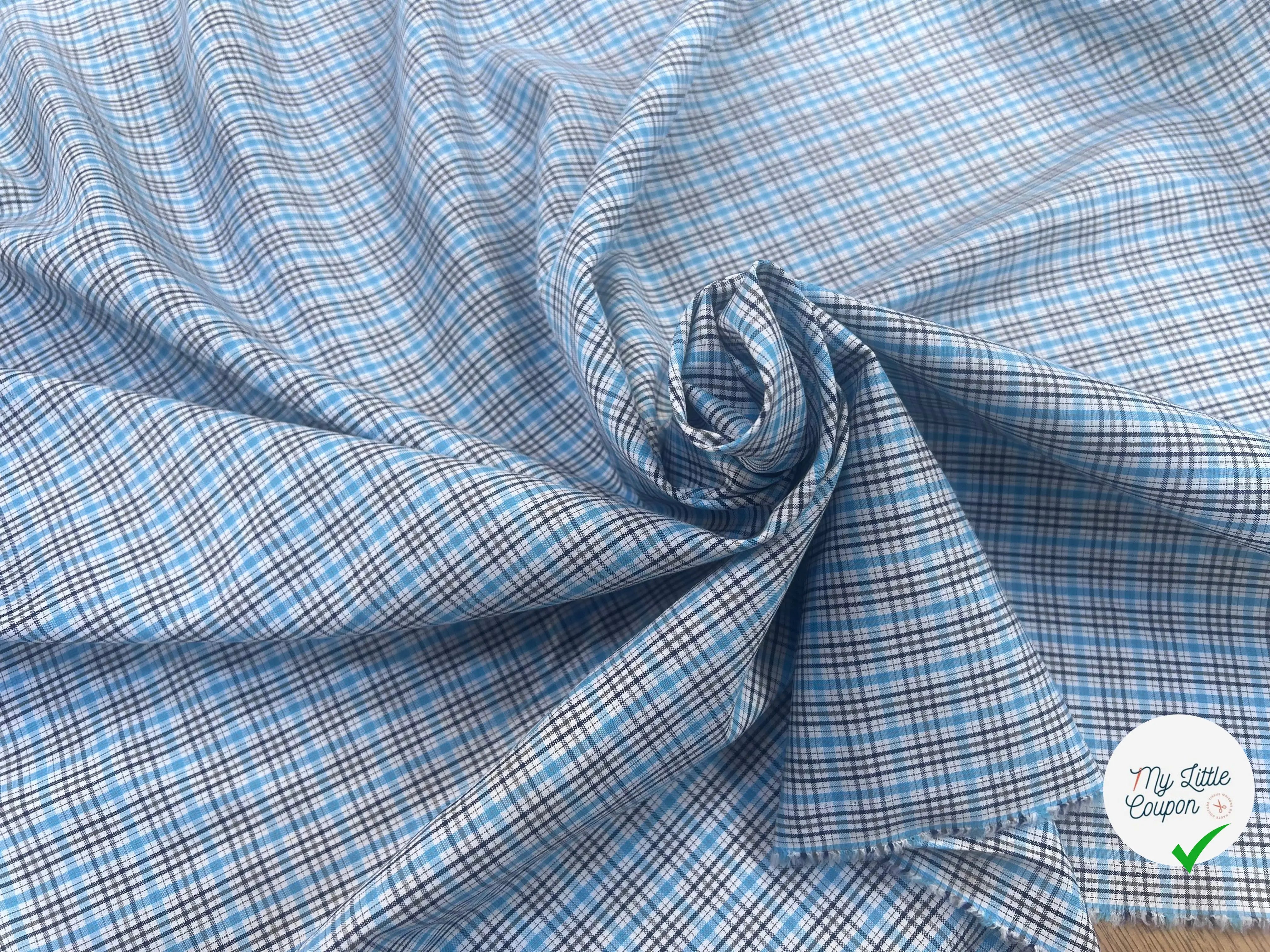 POPELINE DE CARREAUX GRIS BLEU BLANC - My Little Coupon