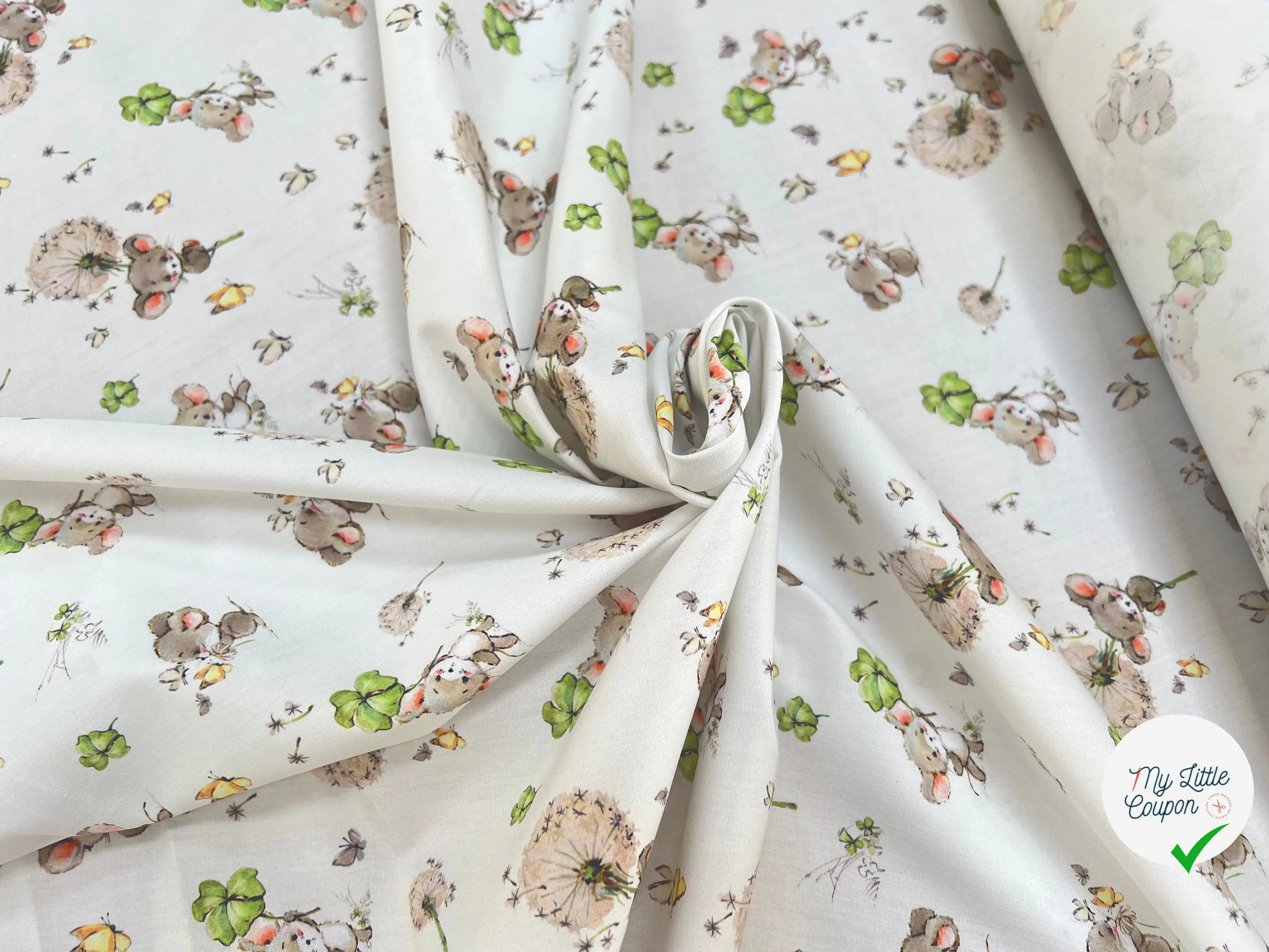 POPELINE DE COTON 120 FILS ENFANT PETITE SOURIS BLANC - My Little Coupon