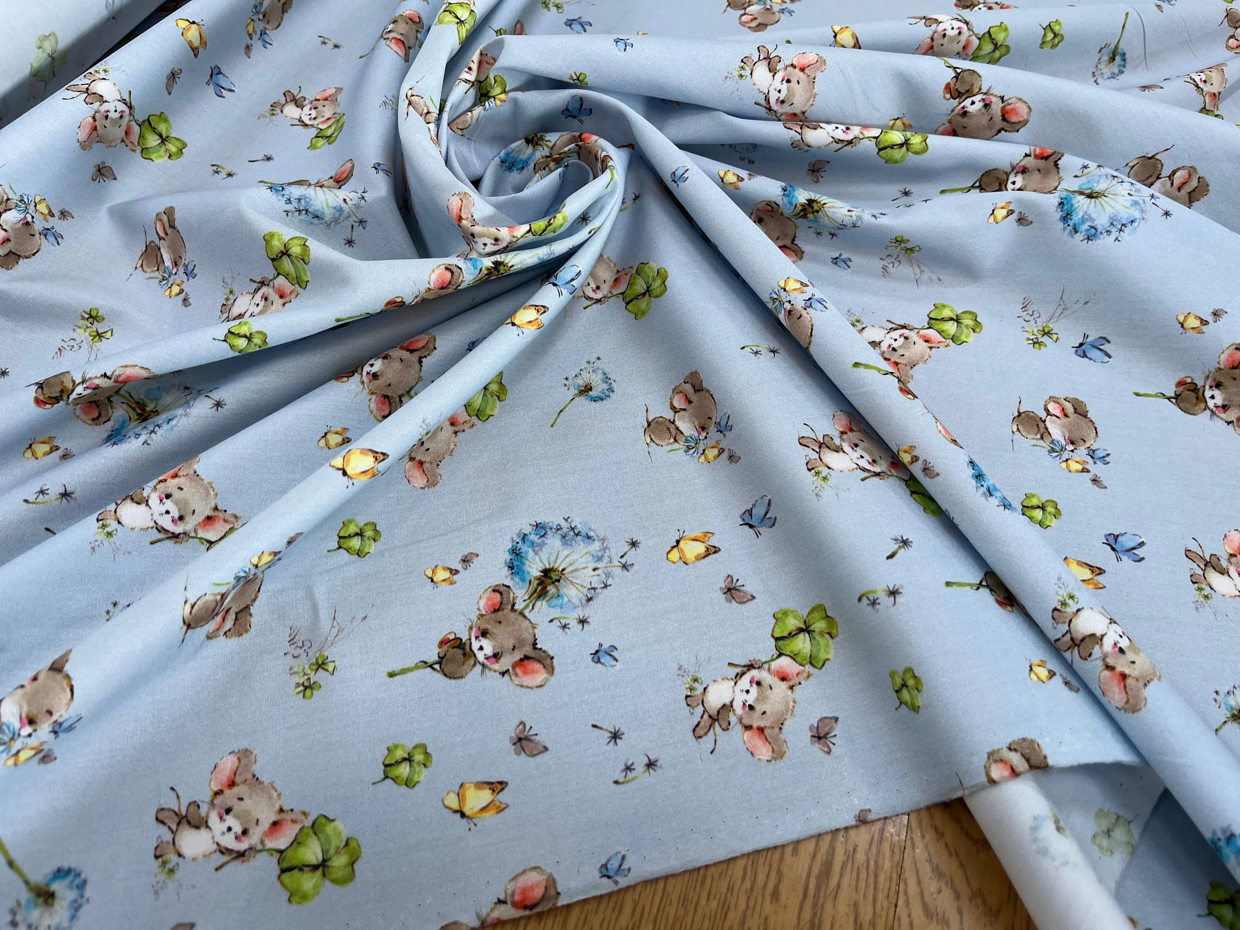 POPELINE DE COTON 120 FILS ENFANT PETITE SOURIS BLEU - My Little Coupon