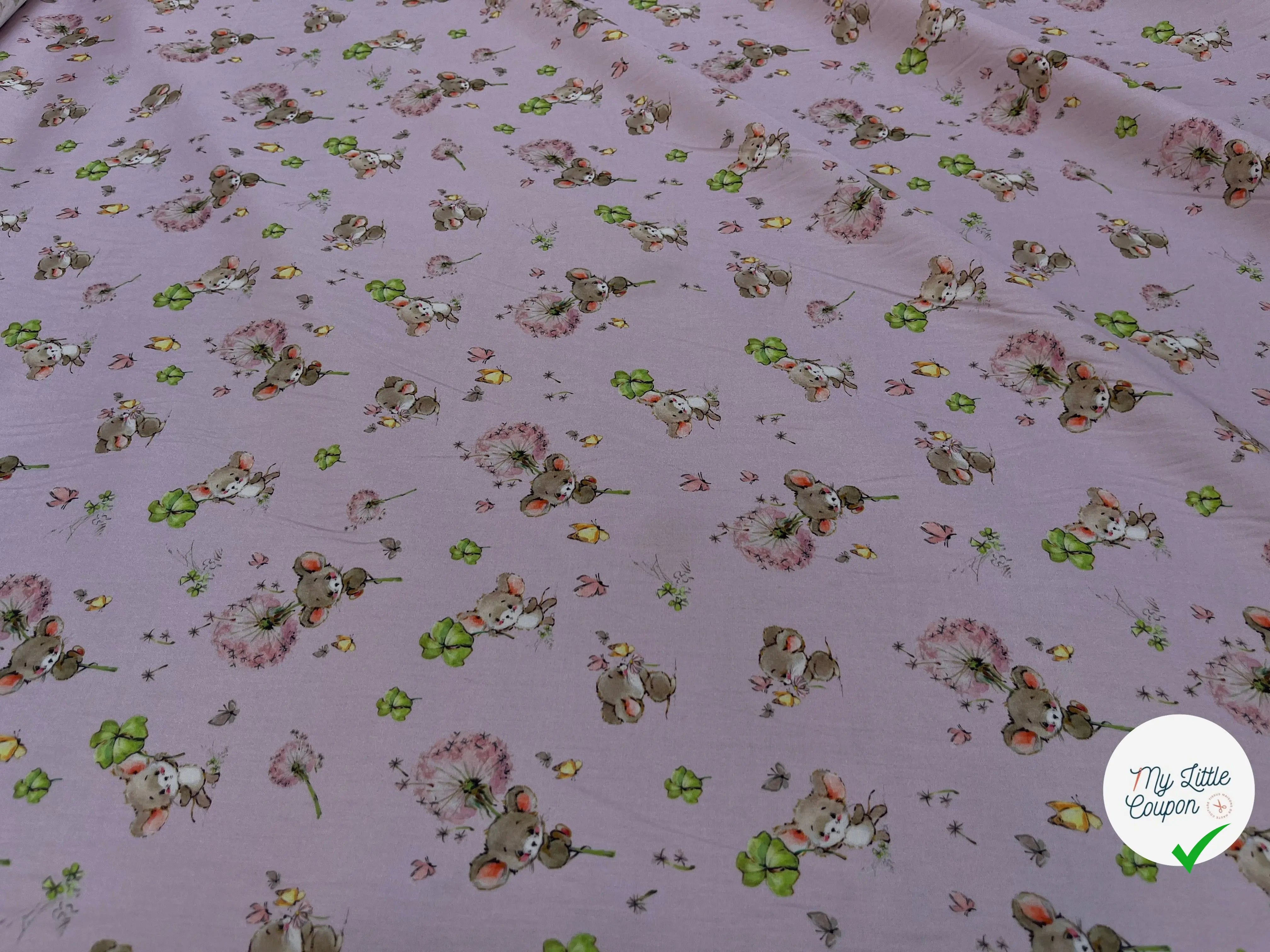 POPELINE DE COTON 120 FILS ENFANT PETITE SOURIS ROSE - My Little Coupon