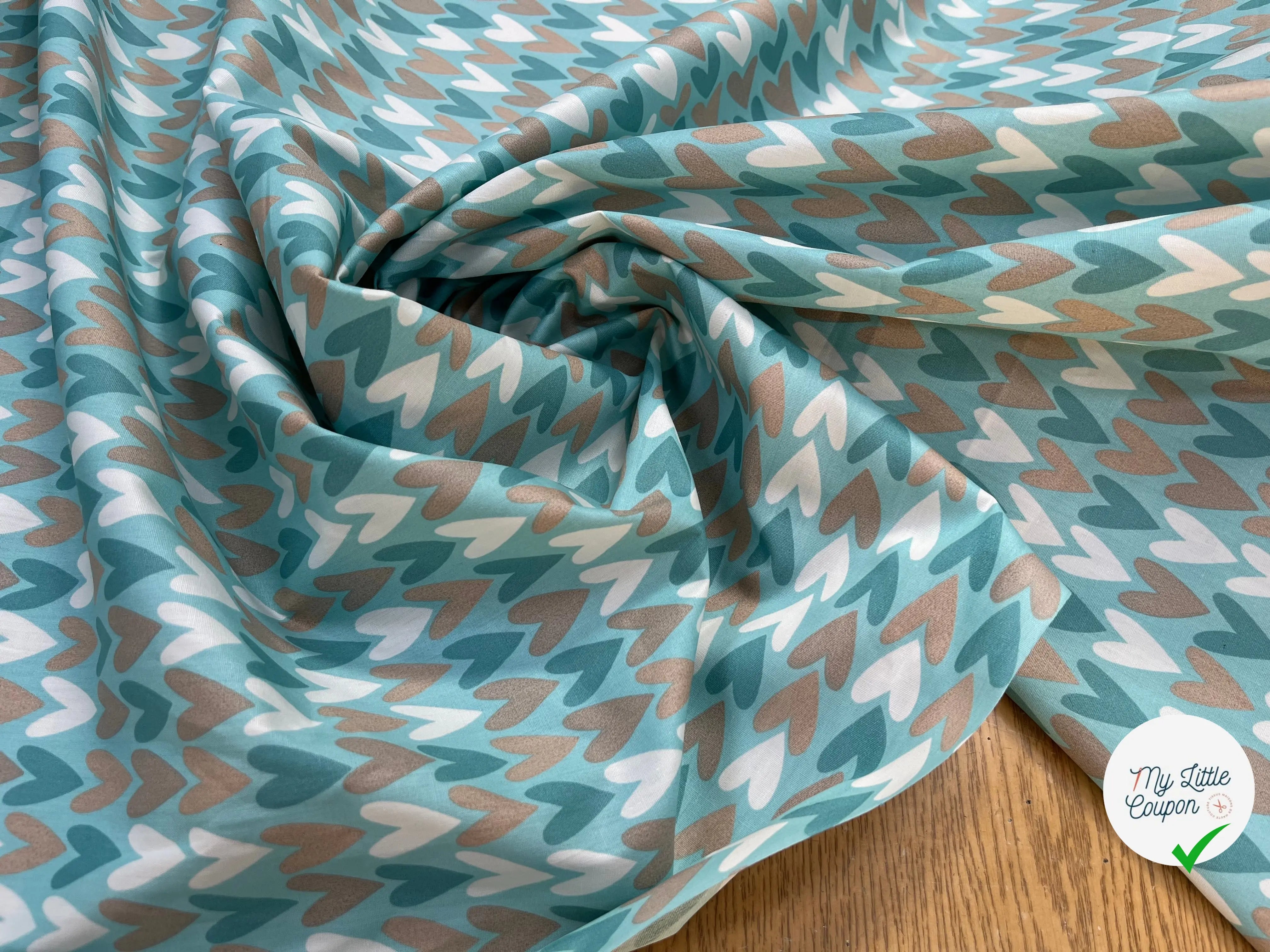 POPELINE DE COTON 120 FILS MOTIF COEUR FOND BLEU - My Little Coupon