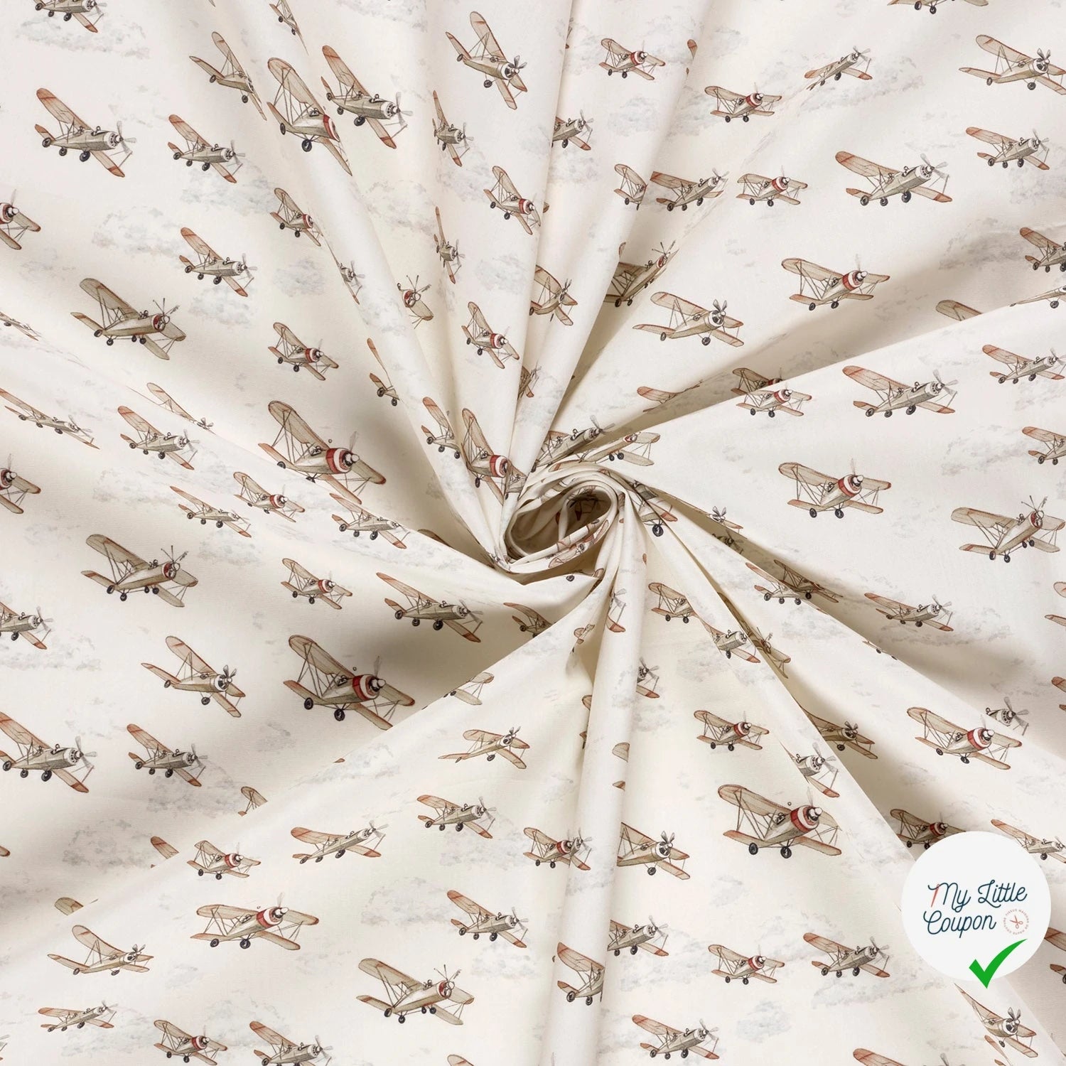 POPELINE DE COTON AVIONS DE CHASSE FOND BLANC CASSÉ - My Little Coupon