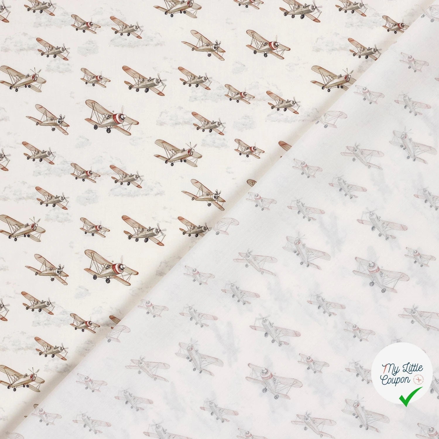 POPELINE DE COTON AVIONS DE CHASSE FOND BLANC CASSÉ - My Little Coupon