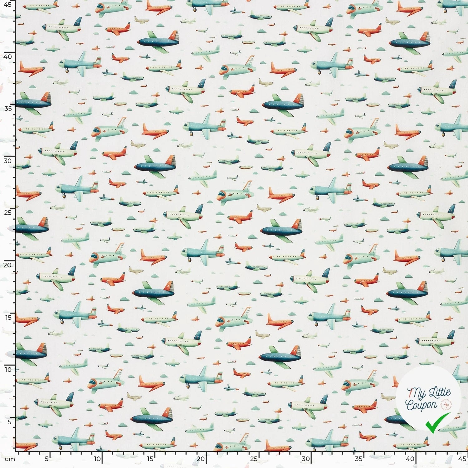 POPELINE DE COTON AVIONS FOND BLANC - My Little Coupon