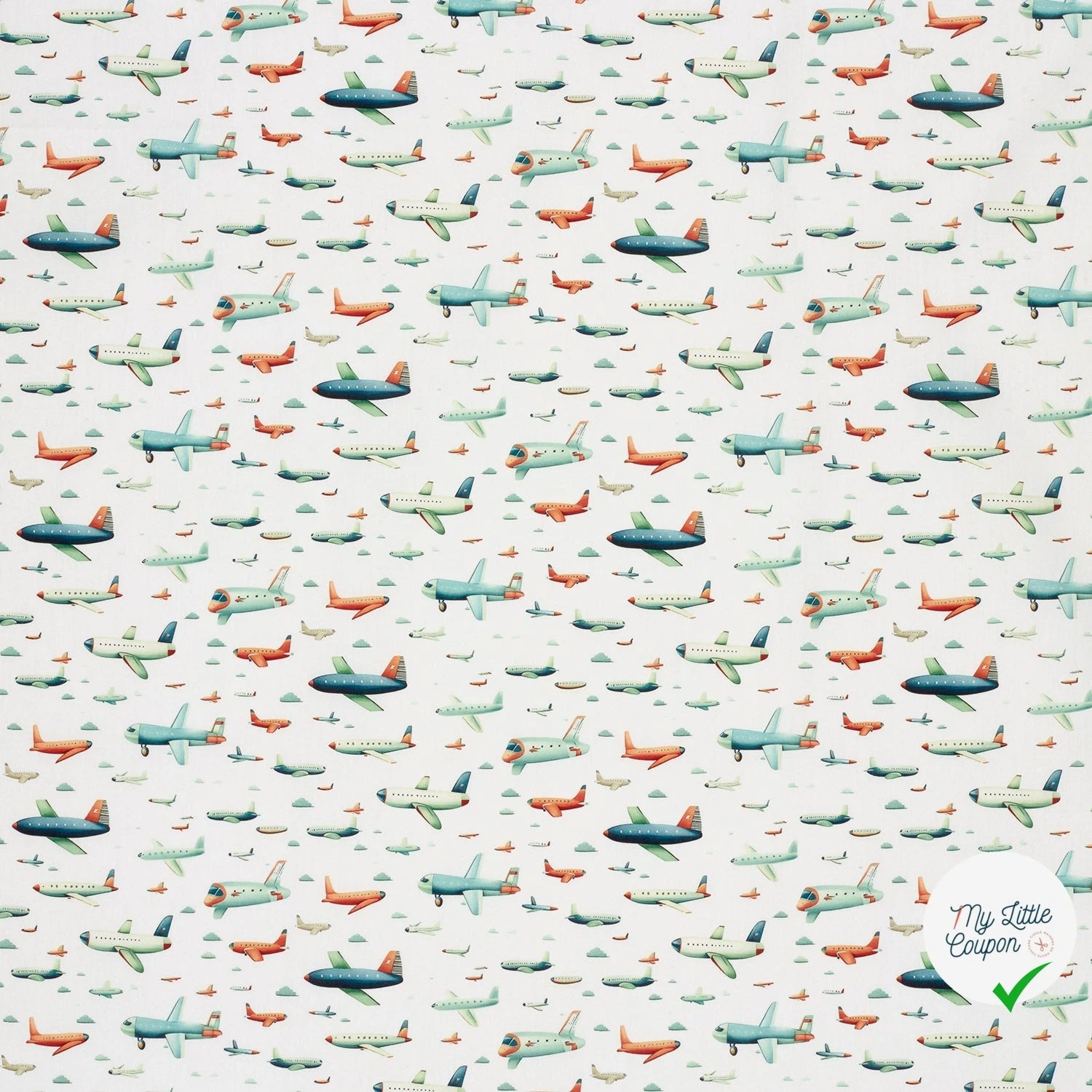 POPELINE DE COTON AVIONS FOND BLANC - My Little Coupon