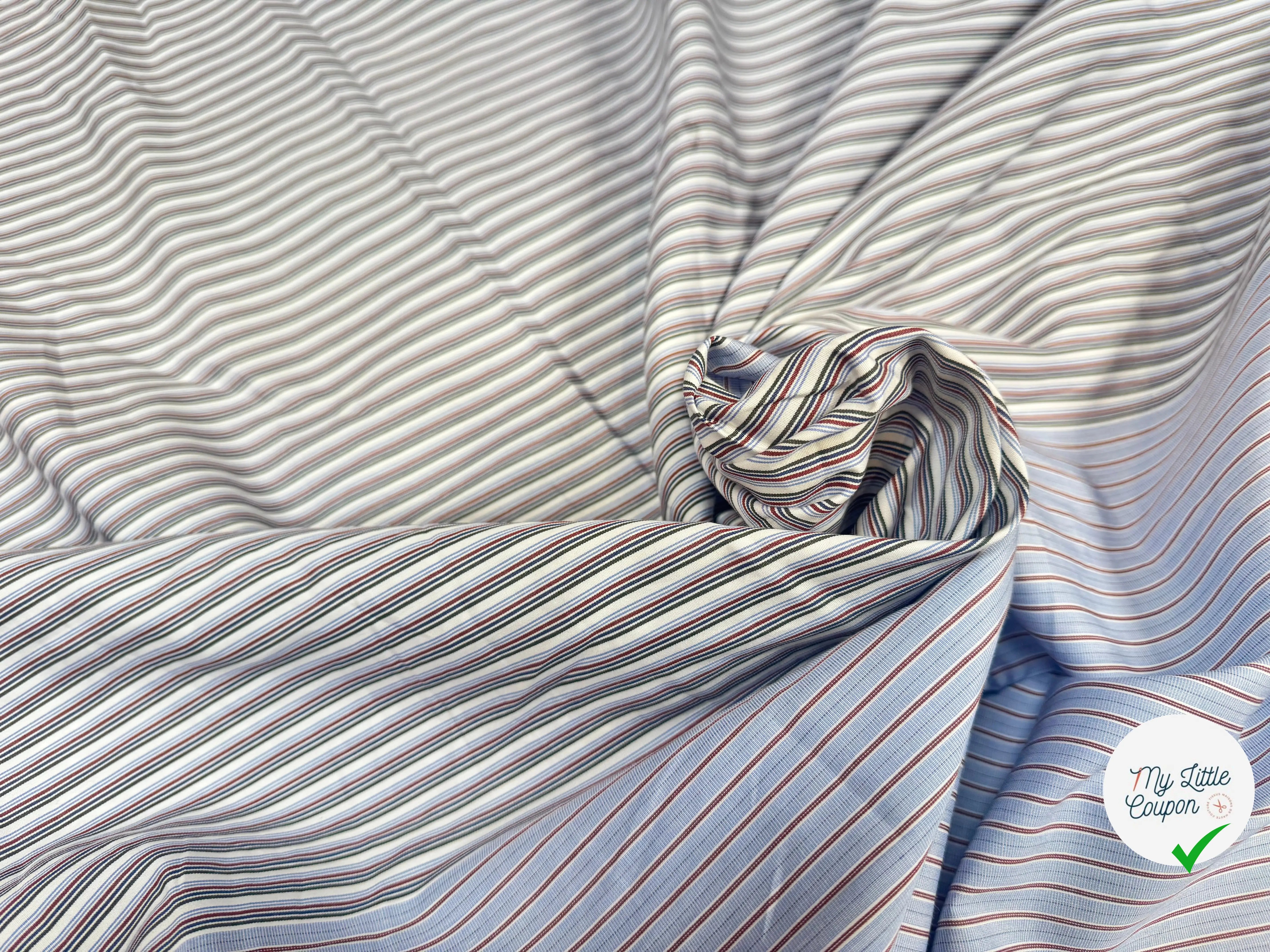 POPELINE DE COTON BI LAIZE RAYURES FOND BLEU ET MULTICOLOR - My Little Coupon