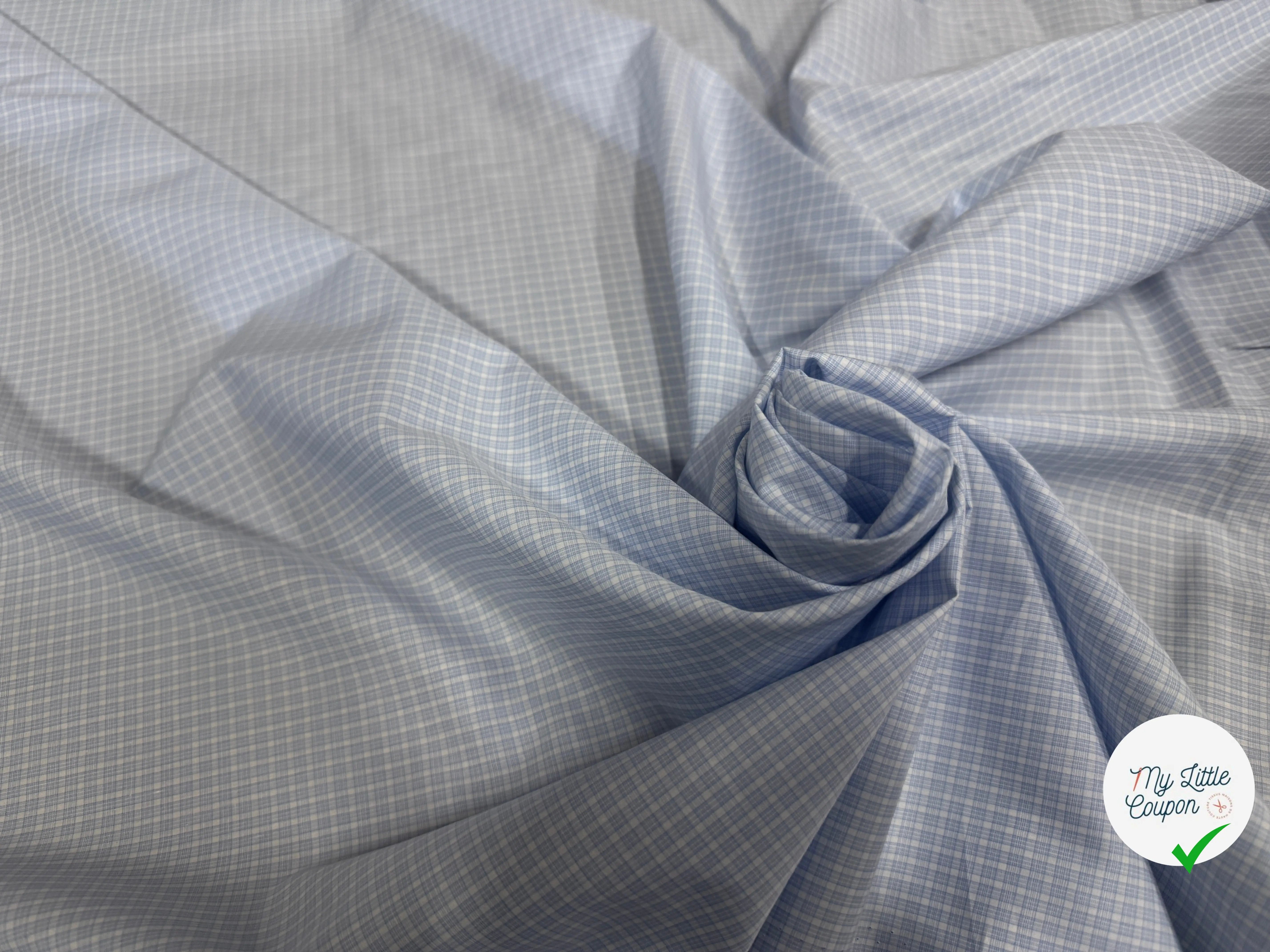 POPELINE DE COTON CARREAUX DE BLEU CLAIR - My Little Coupon