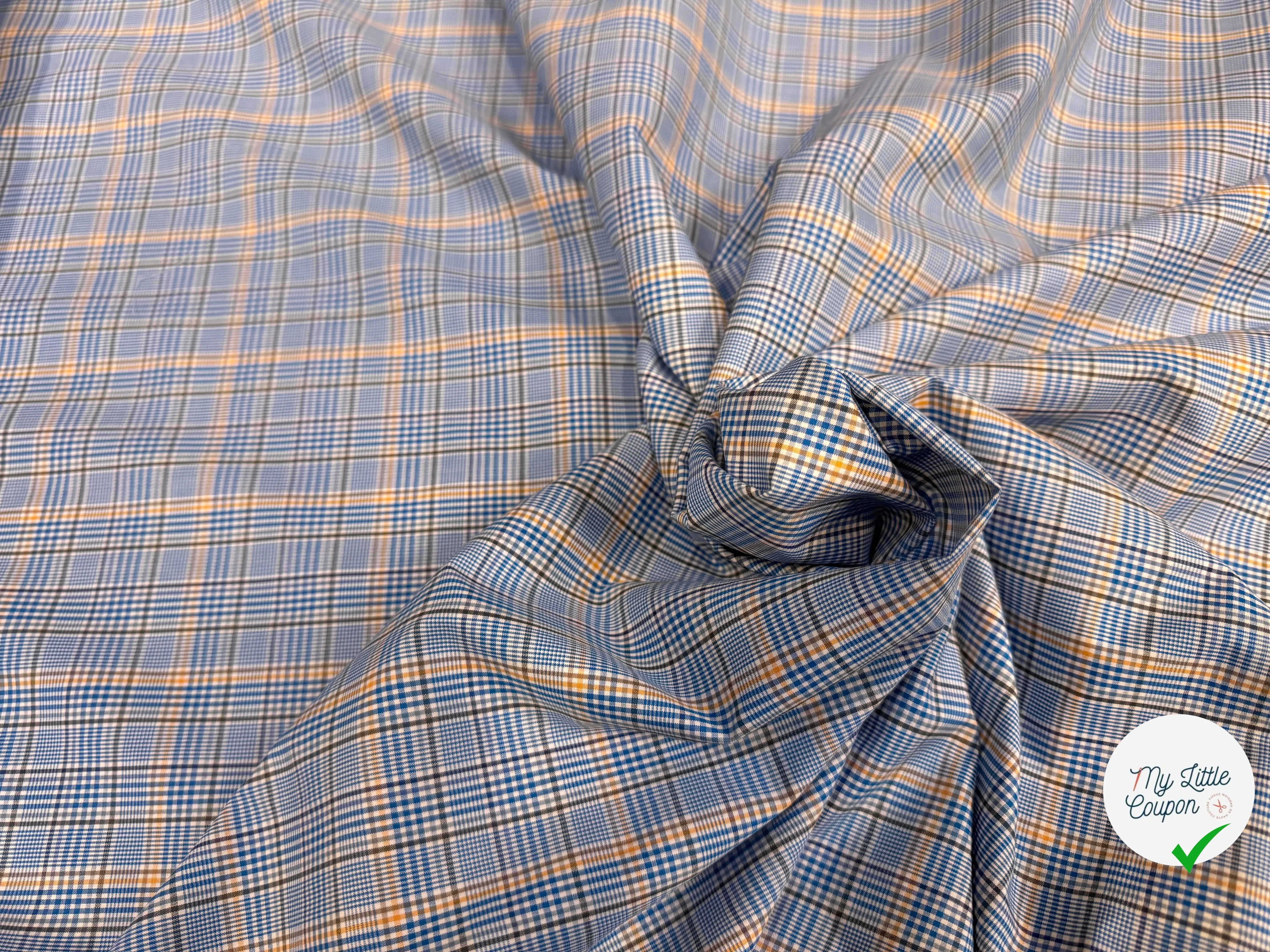 POPELINE DE COTON CARREAUX ELEGANCE DE JAUNE & BLEU - My Little Coupon