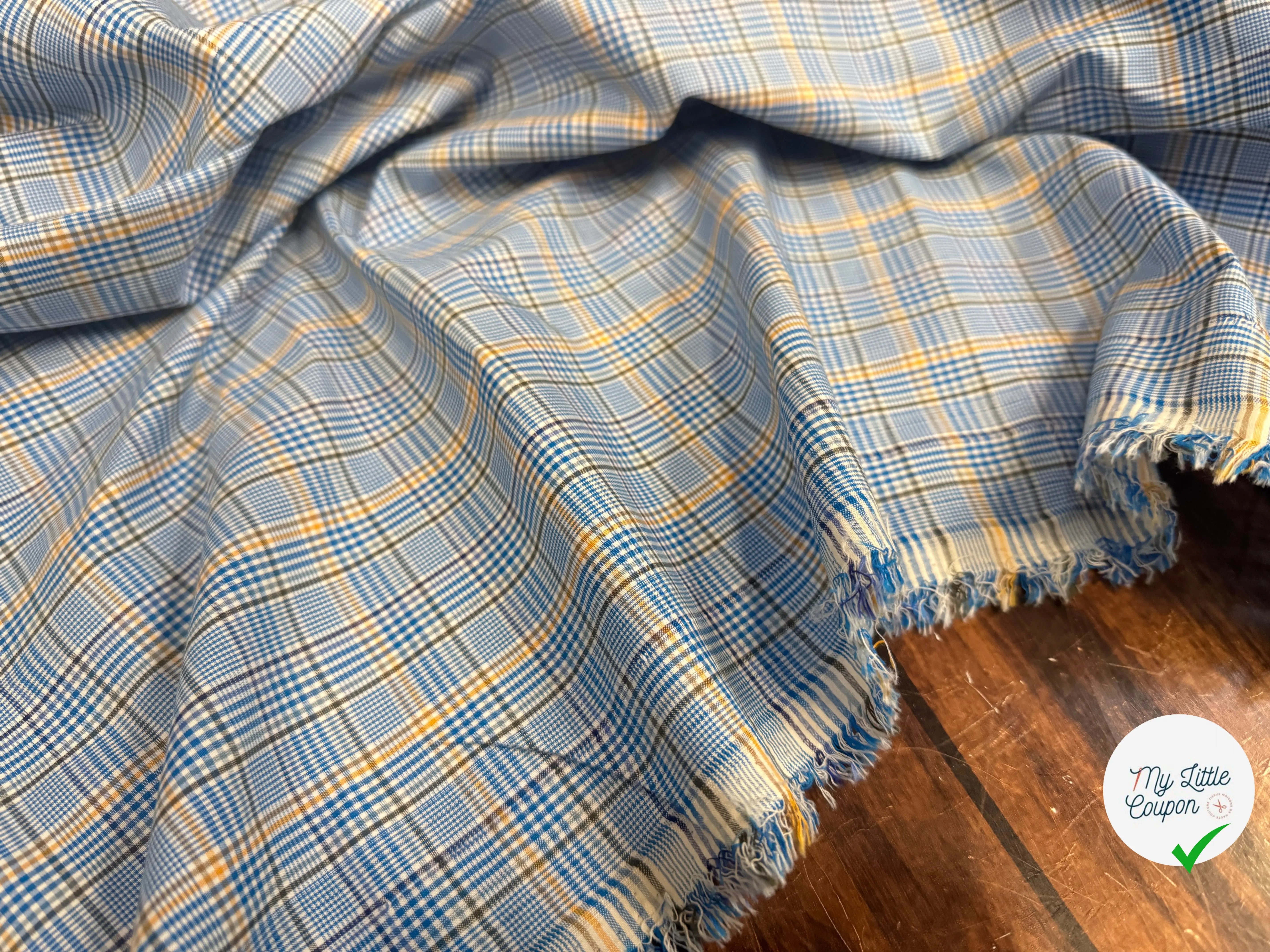 POPELINE DE COTON CARREAUX ELEGANCE DE JAUNE & BLEU - My Little Coupon