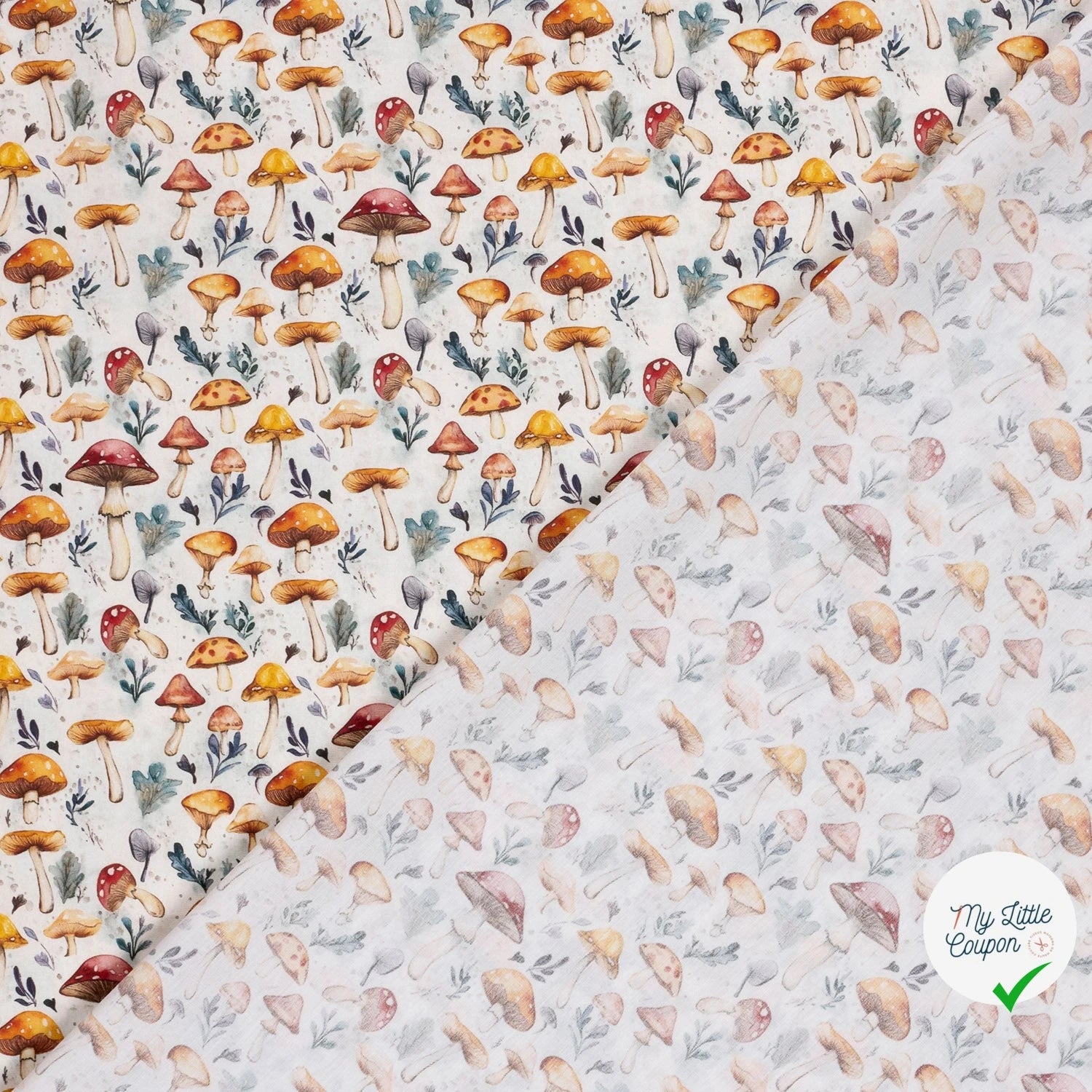 POPELINE DE COTON CHAMPIGNONS BLANC CASSÉ - My Little Coupon