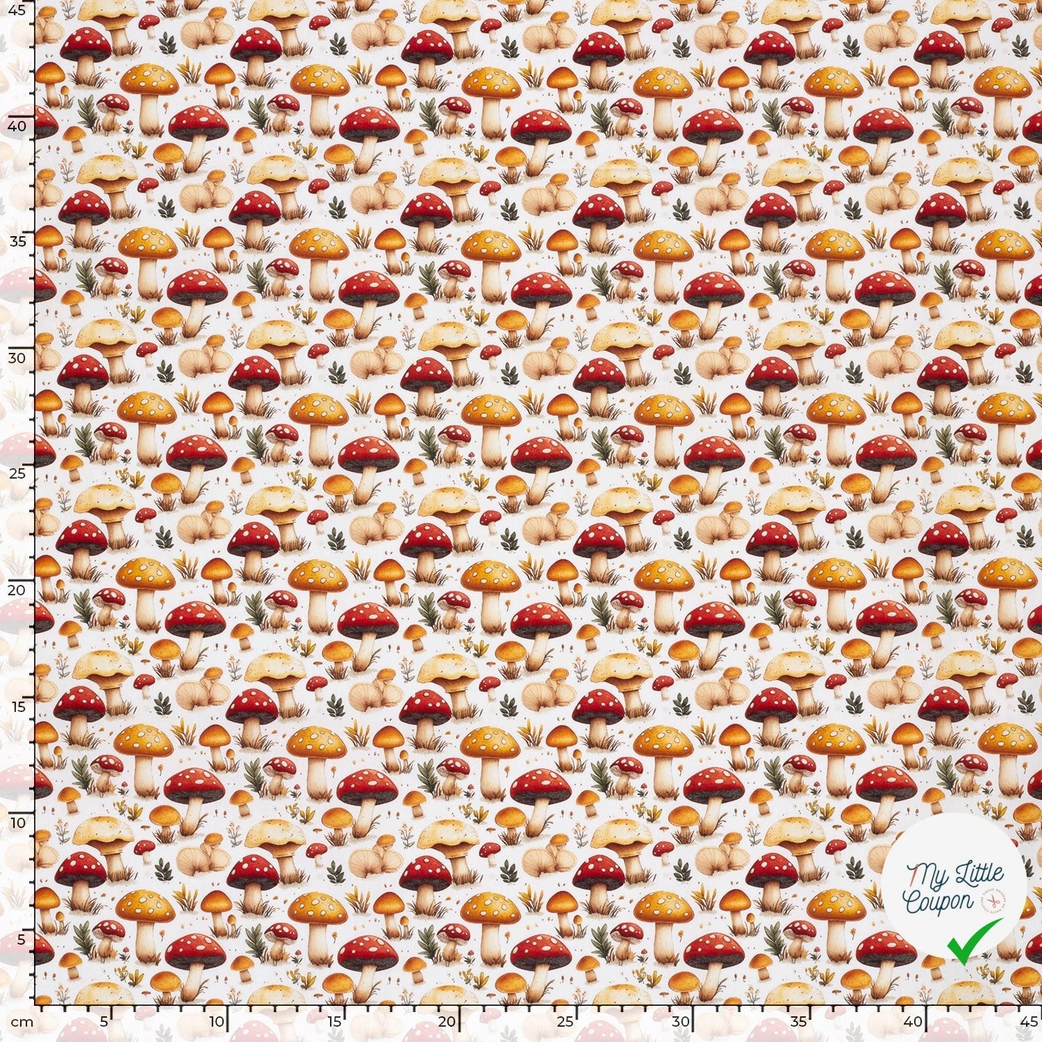 POPELINE DE COTON CHAMPIGNONS FOND BLANC - My Little Coupon