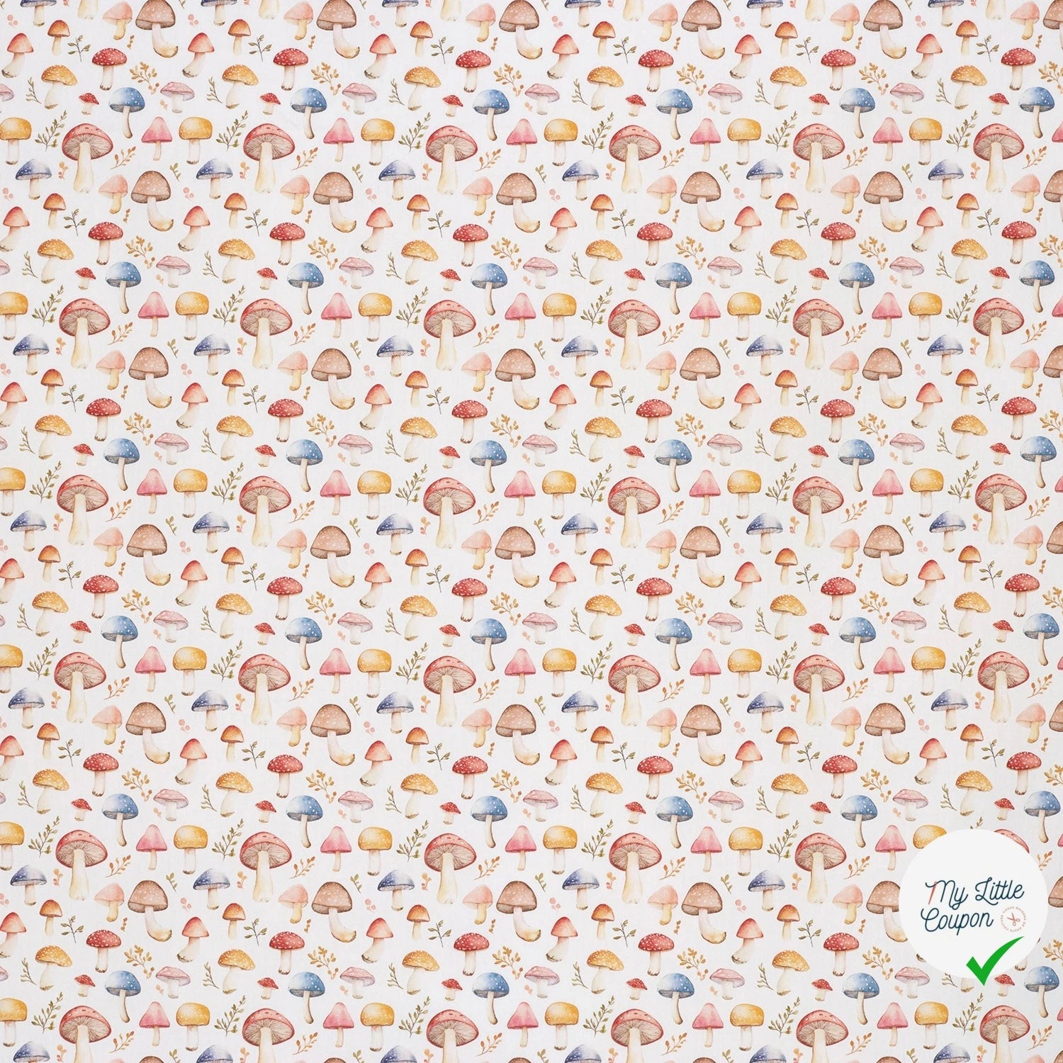 POPELINE DE COTON CHAMPIGNONS FOND BLANC TRANSPARENT - My Little Coupon