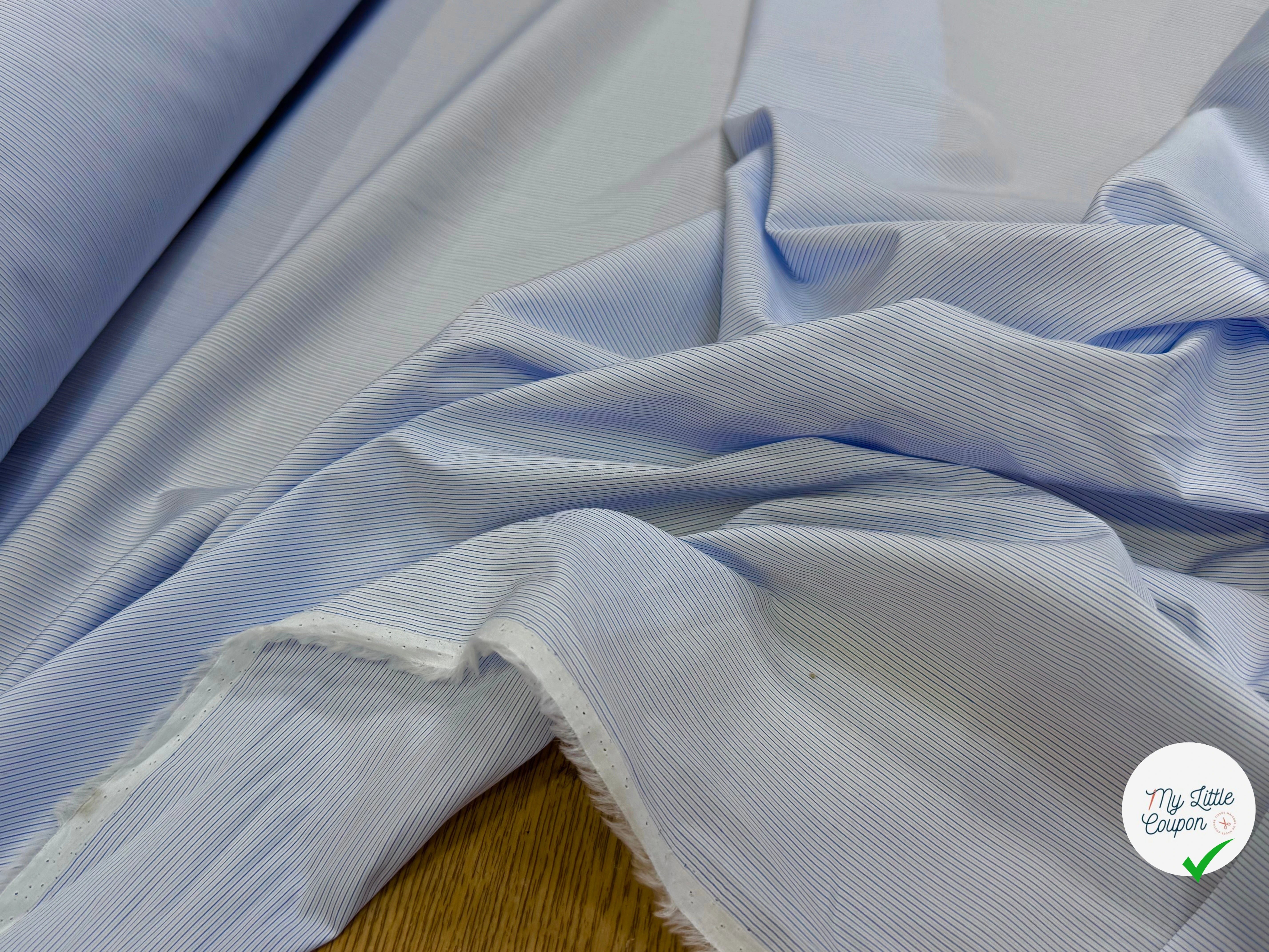 POPELINE DE COTON FINE RAYURES BLEUES QUALITÉ COUTURE - My Little Coupon