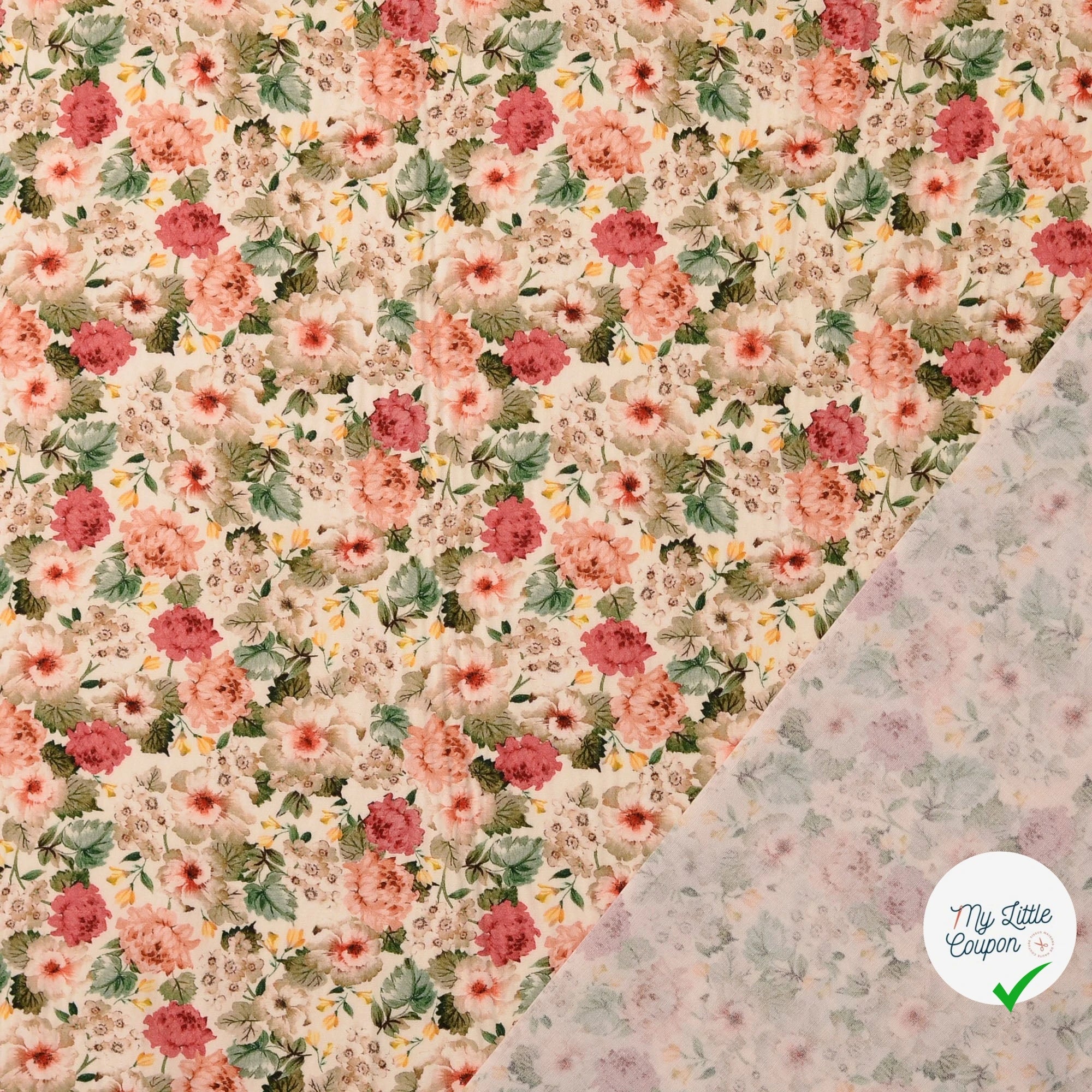 POPELINE DE COTON FLEURS BLANC CASSÉ - My Little Coupon