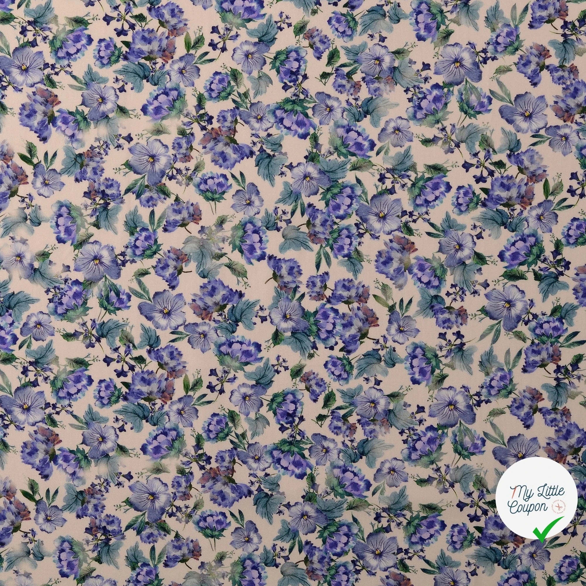 POPELINE DE COTON FLEURS FOND BLANC CASSÉ - My Little Coupon
