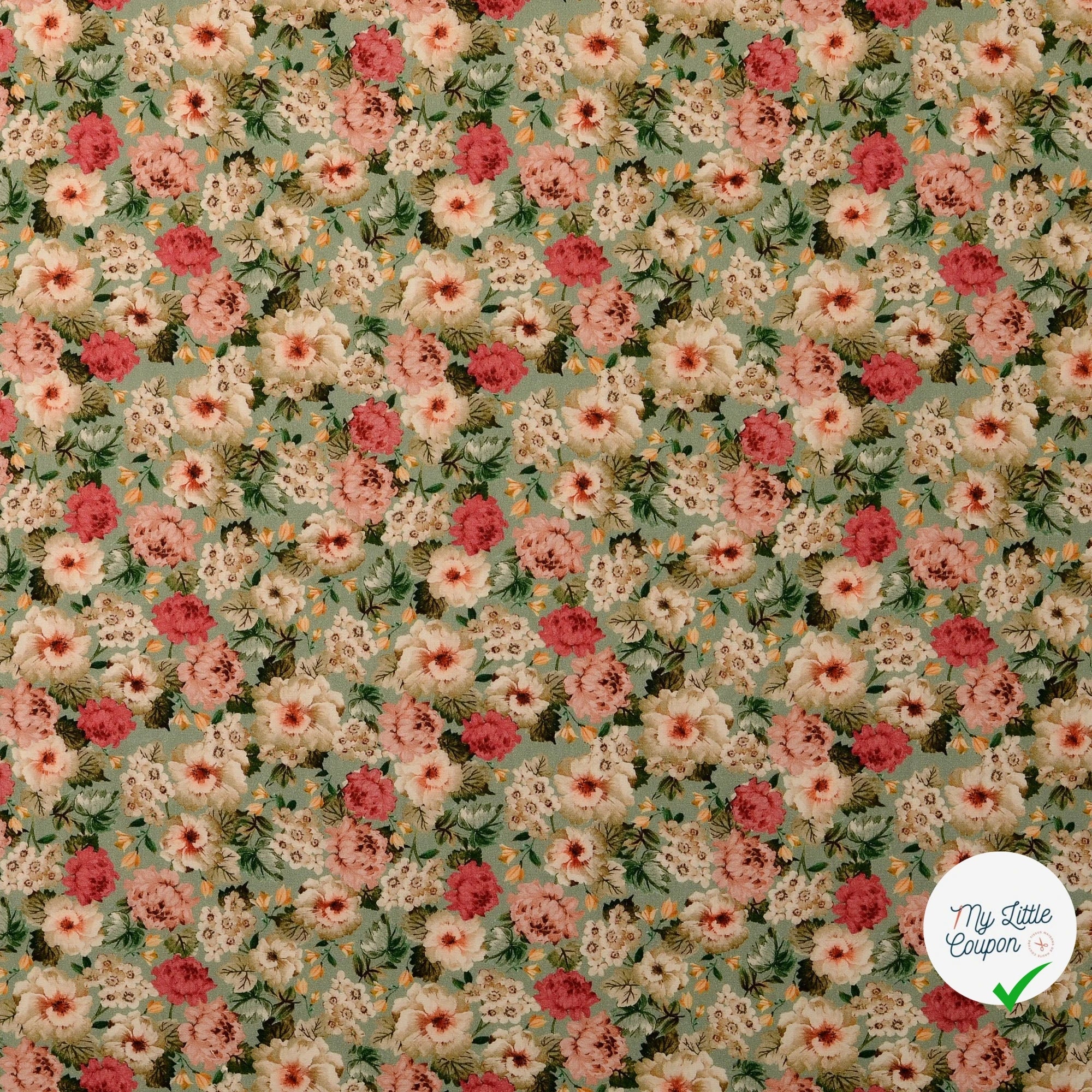 POPELINE DE COTON FLEURS GRIS - My Little Coupon